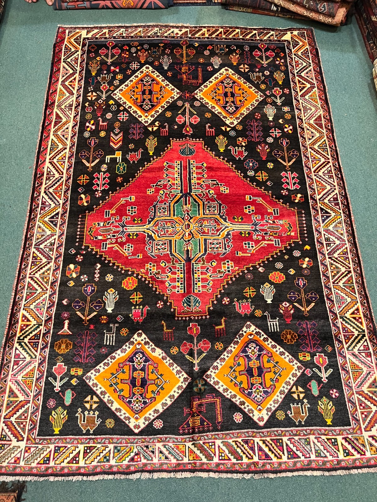 5 X 8 FT COLLECTORS’ ITEM Antique Stunning Kazak Saffron Dye Caucasian Carpet