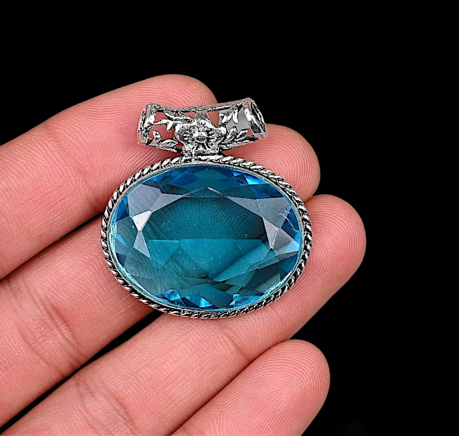 London Topaz Pendant, 925 Silver Sterling, Blue Pendant, Christmas Jewelry, Oval