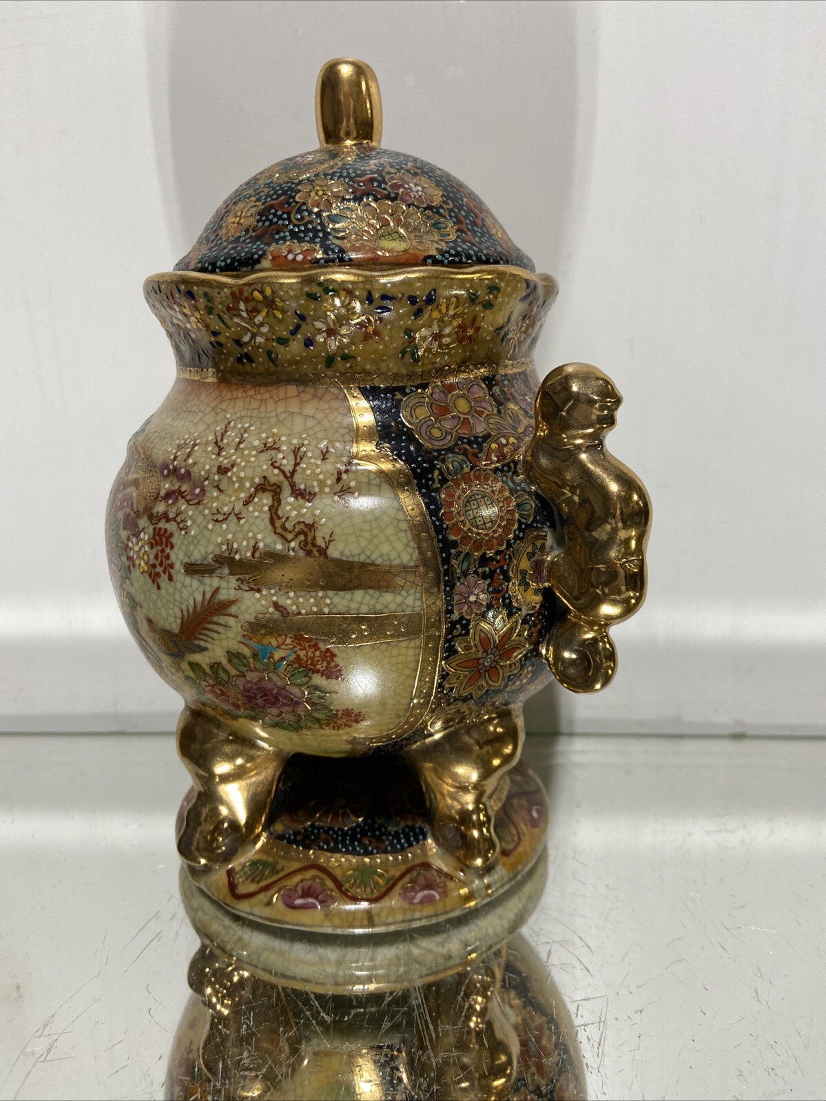 Vintage Royal SATSUMA Footed Pedestal Vase URN Ornate Footed Japanese