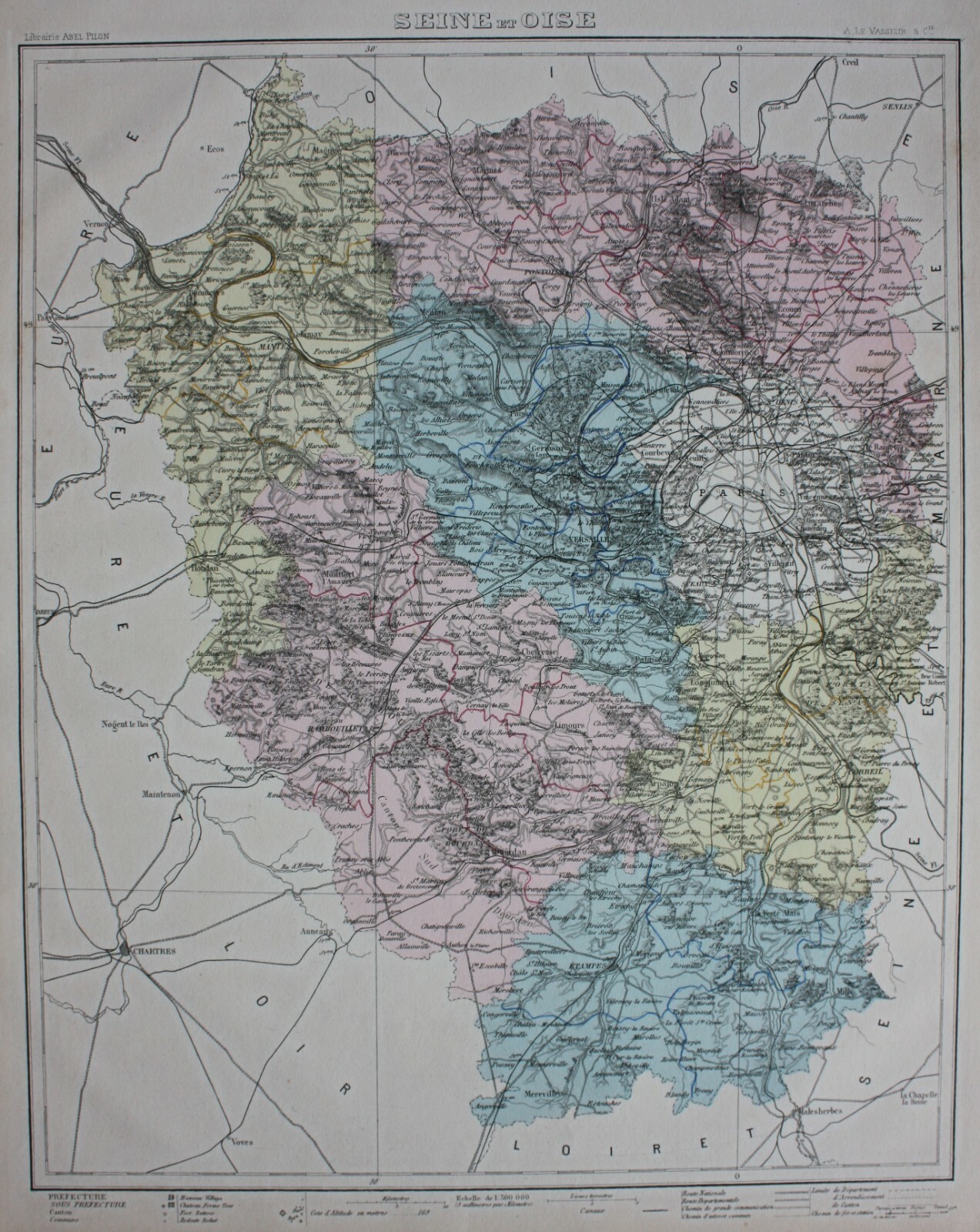 SEINE-ET-OISE, VERSAILLES, PARIS, FRANCE, original antique map, Le Vasseur 1877