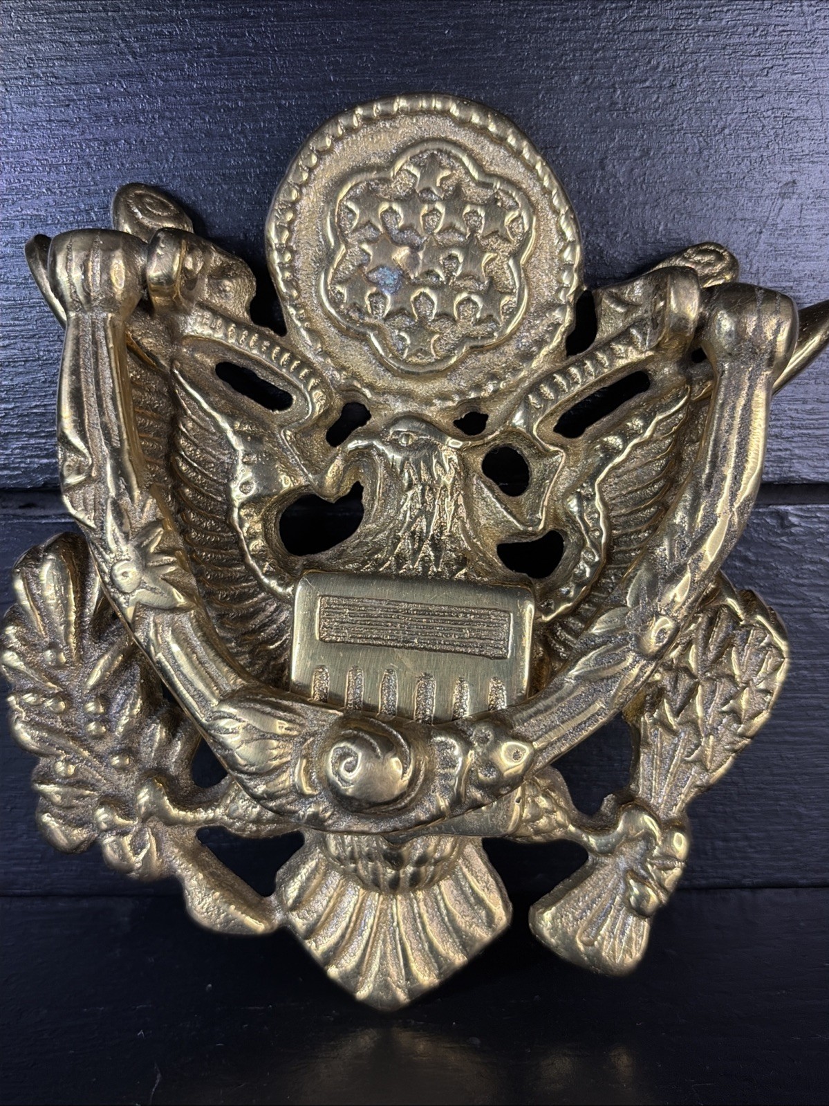 Vintage Brass American Eagle Door Knocker – Patriotic 13 Stars Shield Heraldic