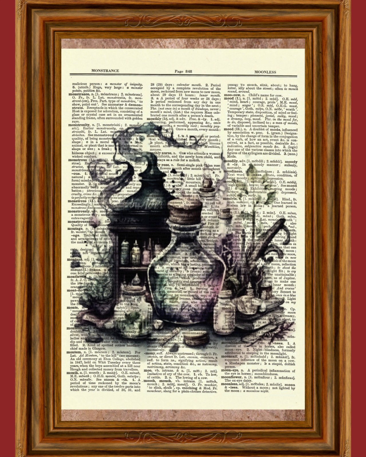Apothecary Bottle Vintage Dictionary Art Print Picture Plants Ancient Stove