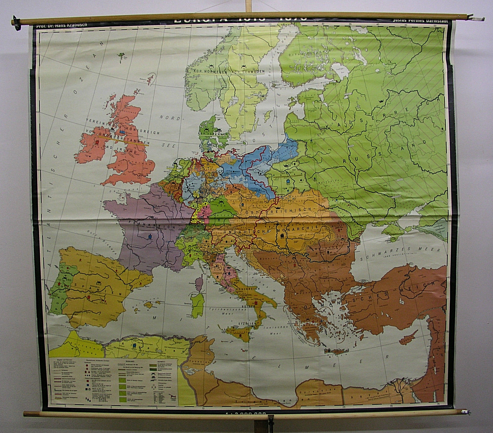 Wall Map Europakarte German Federal 1815-1870 79 7/8×73 5/8in ~ 1975 Vintage