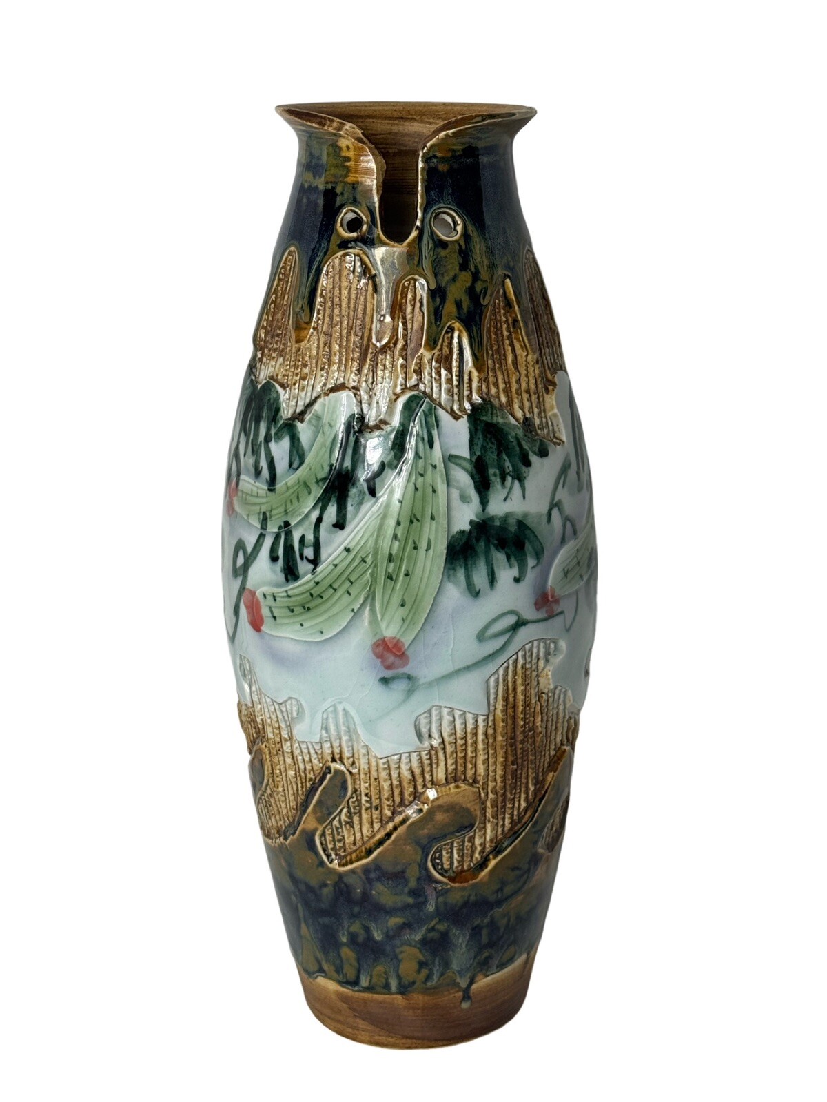 Antique Japanese Kutani Bird Vase 15.25” Tall Hand Decorated c1880-1900 EUC HTF
