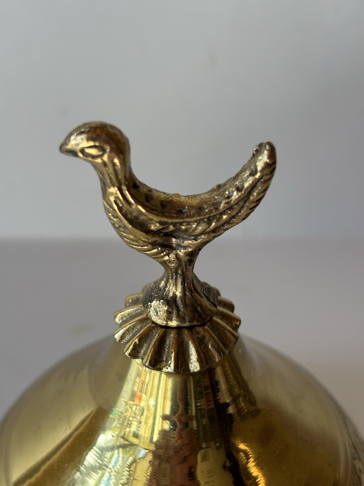 Large Brass Teapot Bird Handle Jerusalem Collectible Decor Unique Ornate Shiny