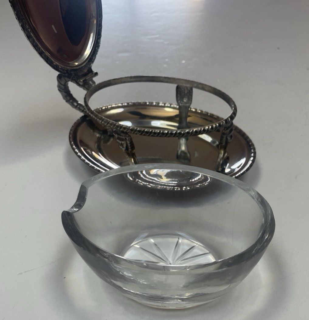 Silver Plate Candy, Vegetable Serving Dish With Lid and Glass Bowl