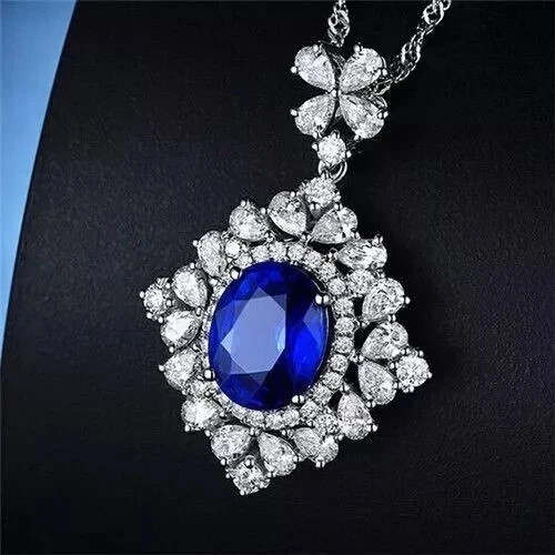 Women’s Beauty Pendant 14K White Gold Plated 3Ct Lab Created Sapphire Oval Cut