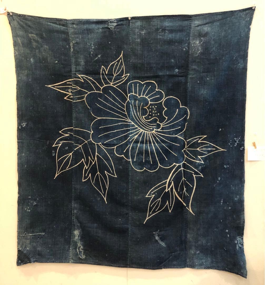 Antique Indigo Furoshiki 19th Century Hand Woven Cotton Large Cloth Vintage