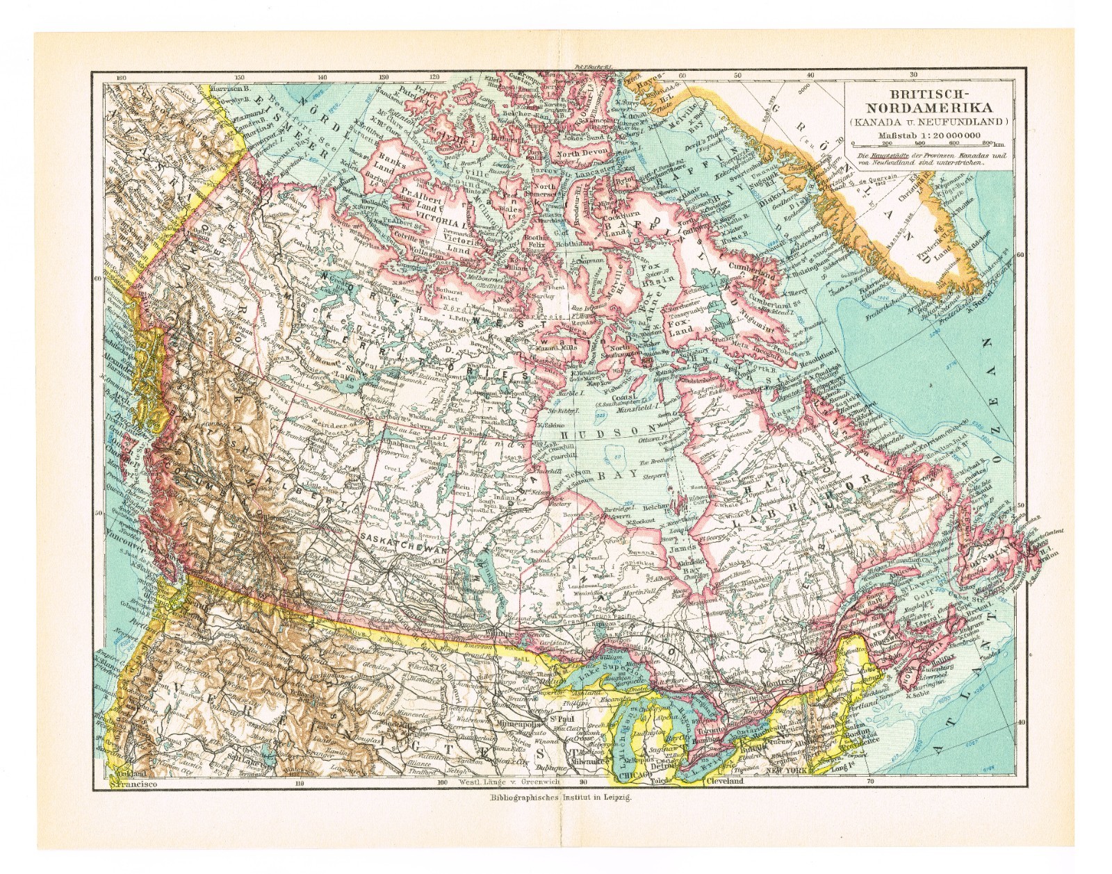 CANADA 1928 Newfoundland Labrador Nova Scotia Quebec ANTIQUE Original Map