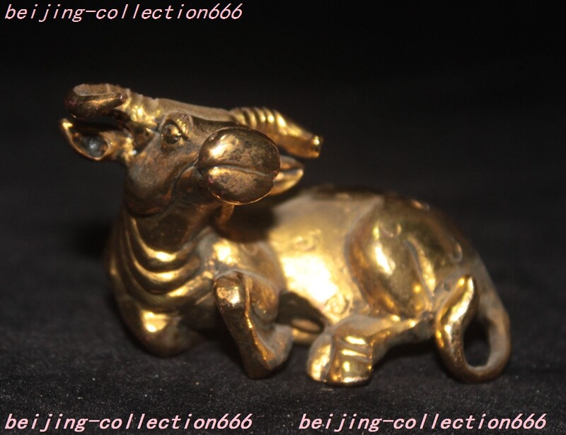 3.2″ Chinese brass Feng Shui wealth Lucky 12 Chinese zodiac animal Cattle statue