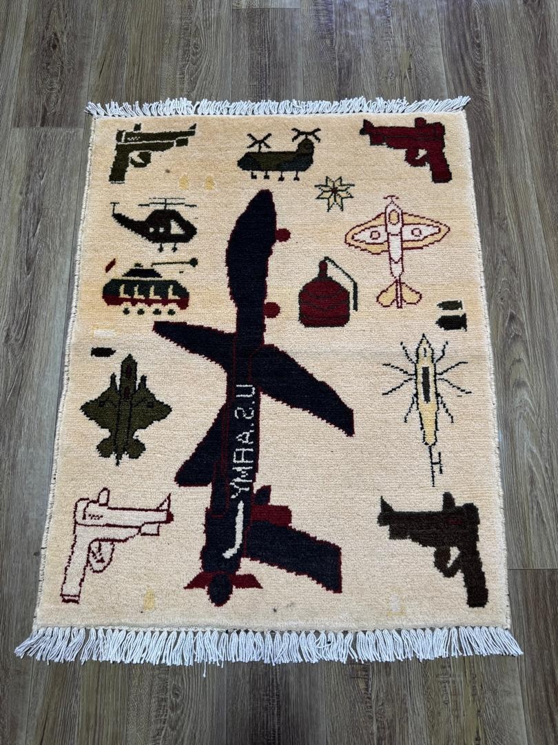 Opium, AK47, 9/11, drone, Palestine USA, Afghan war rugs, hand made carpets, s2