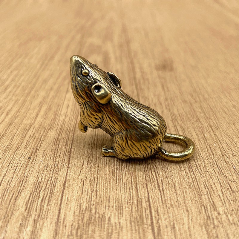 Brass Rat Figurine Chinese Zodiac Mouse Statue Mini Animal Desk Decor