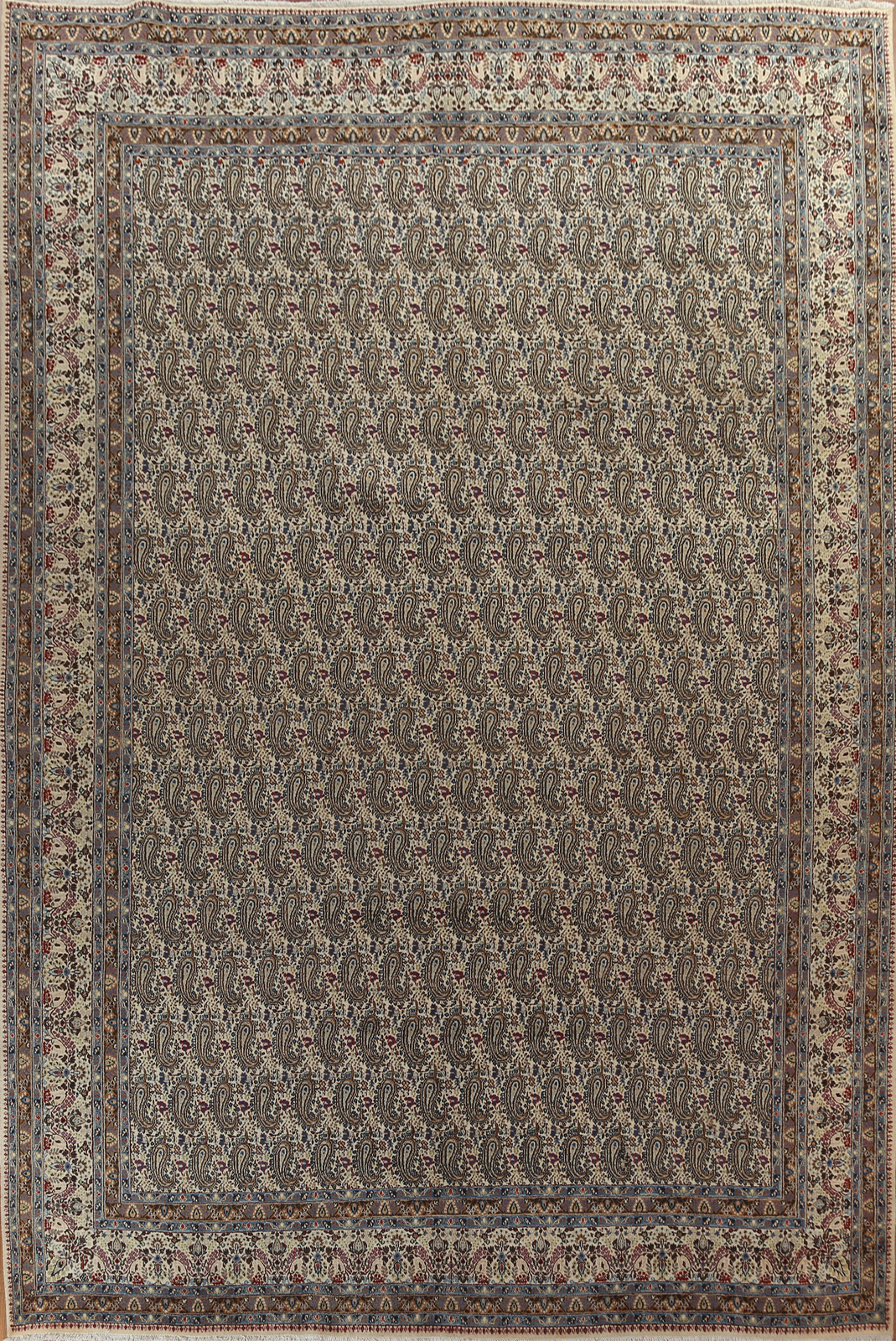 Vegetable Dye Paisley Ivory Mood Vintage Handmade Dining Room Area Rug 10×13