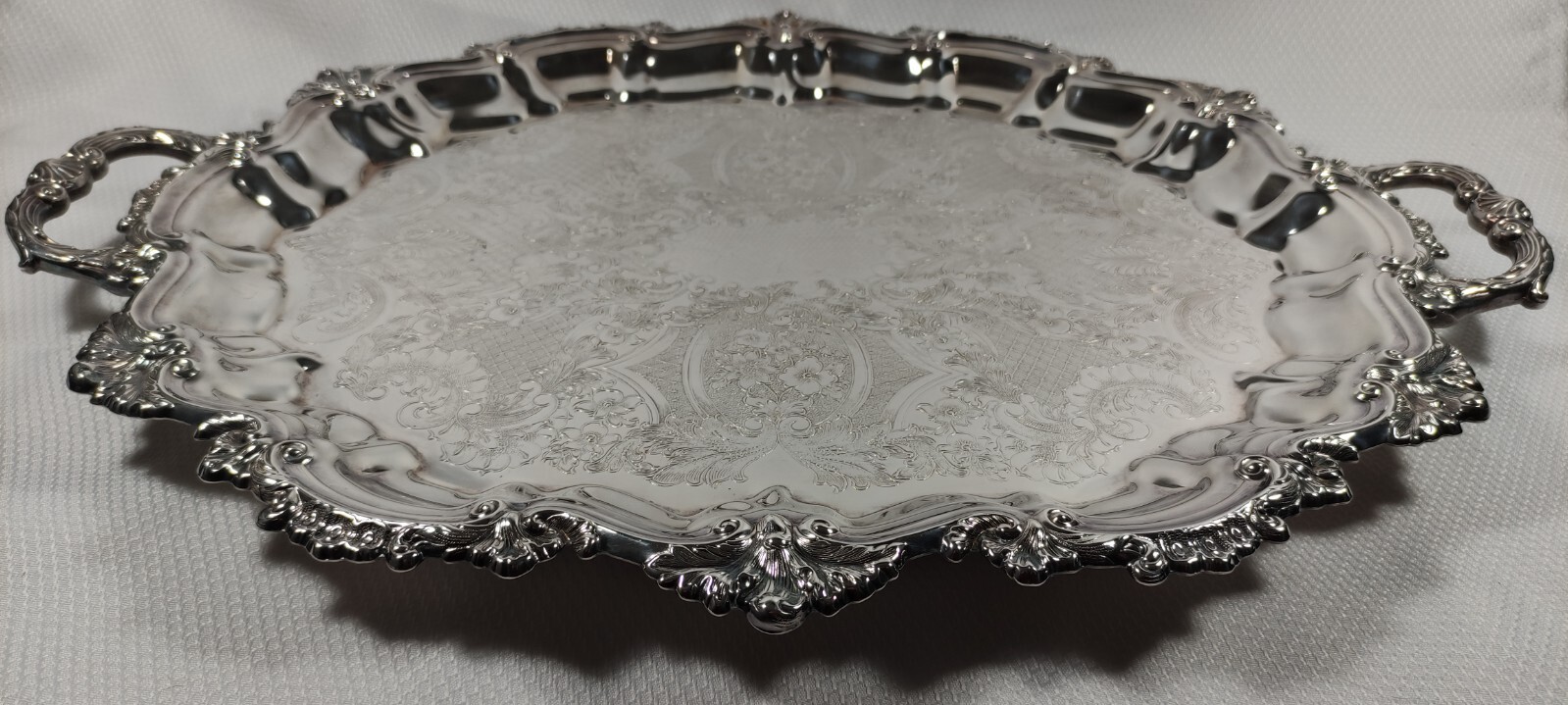 Antique Sheffield Silver Plated Serving Tray Seashell Scrolls Rococo No Monogram