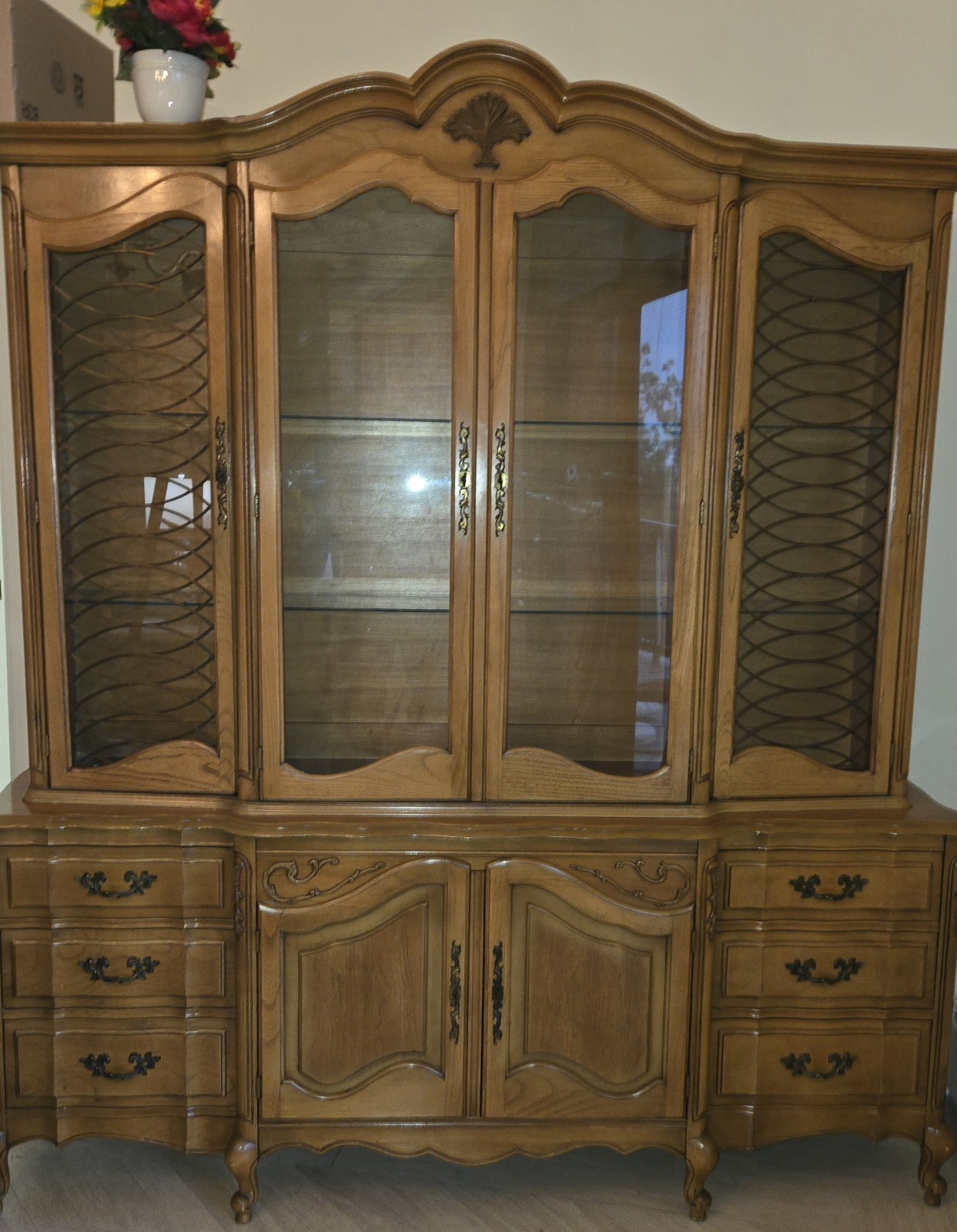 Gorgeous Vintage Pecan China Cabinet