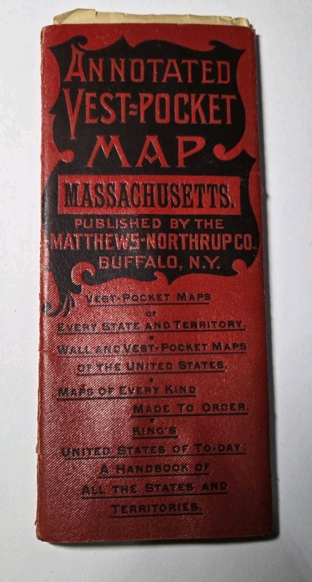 Antique 1886 Massachusetts Vest Pocket Map By Matthews-Northrup Co