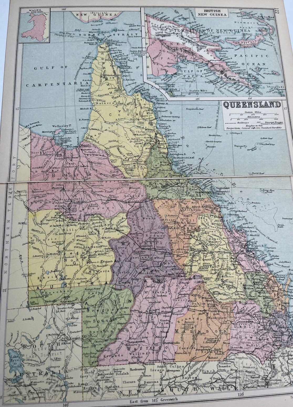 1930: Map Of Queensland British New Guinea PA #122/123 Print Steamer Railway b