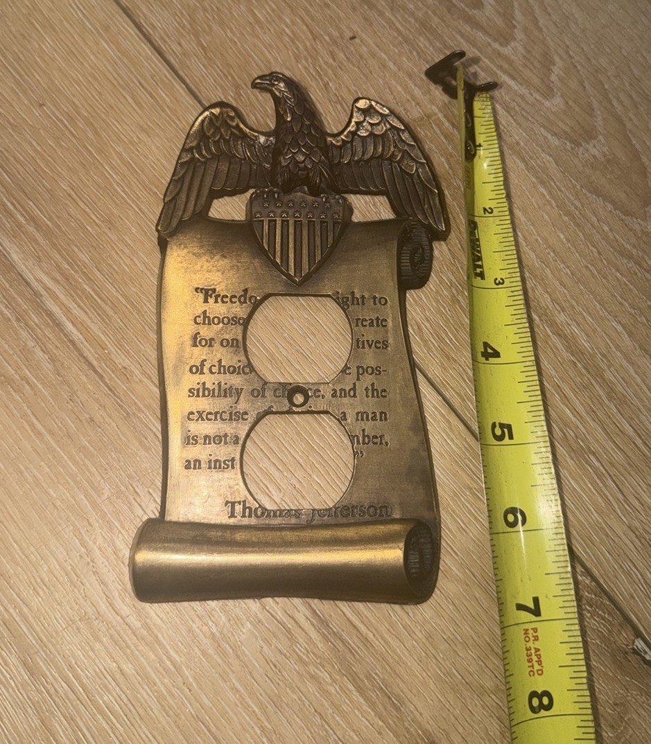 American Eagle Freedom Thomas Jefferson Brass Light Switch Cover Vintage 1967
