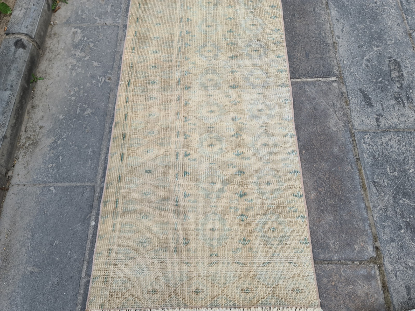 Vintage Turkish Oushak Runner Rug 2×10 Handmade Wool Hallway Rug