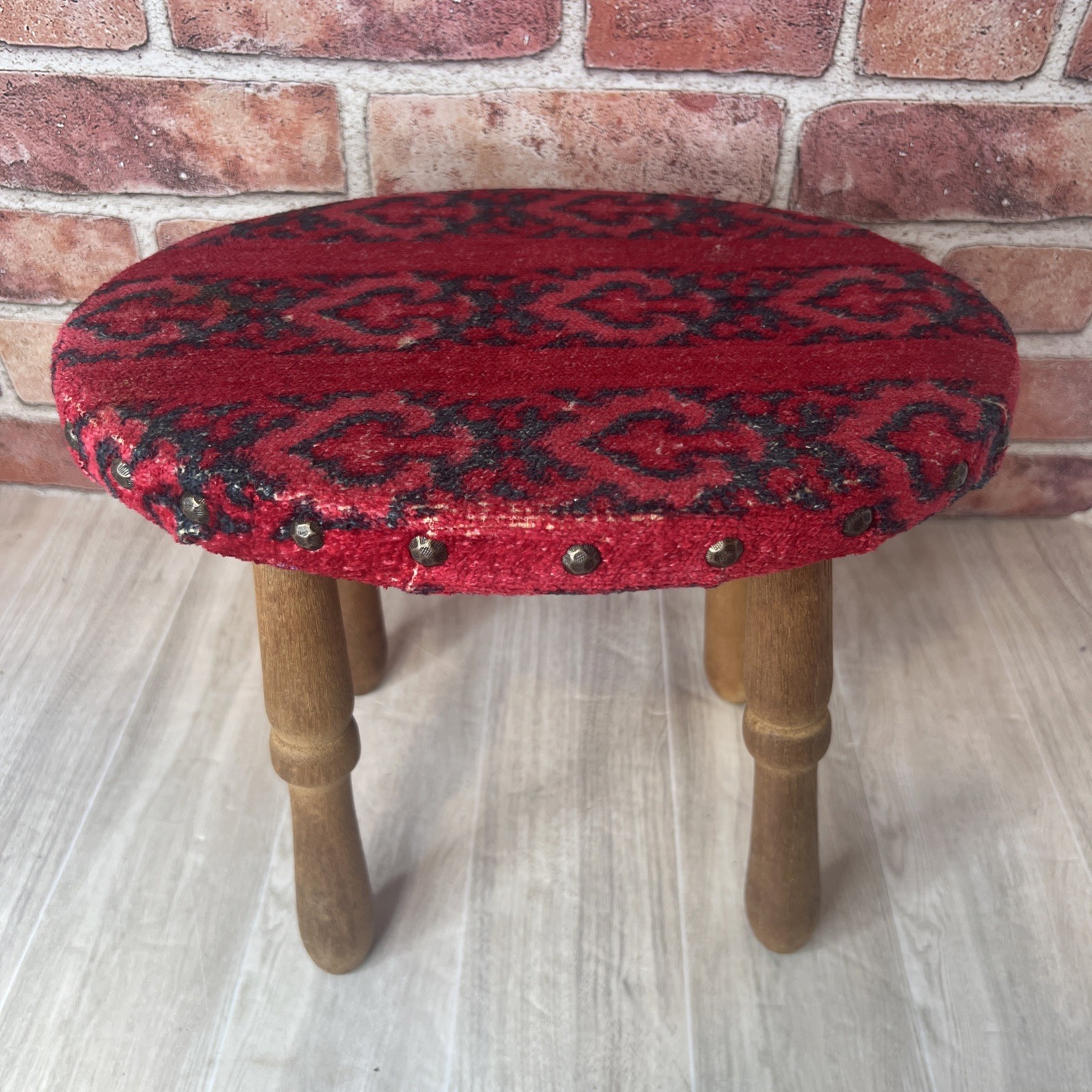 Antique Kilim Style Red Upholstered Turkish Foot Stool – Very Rare – Collectors