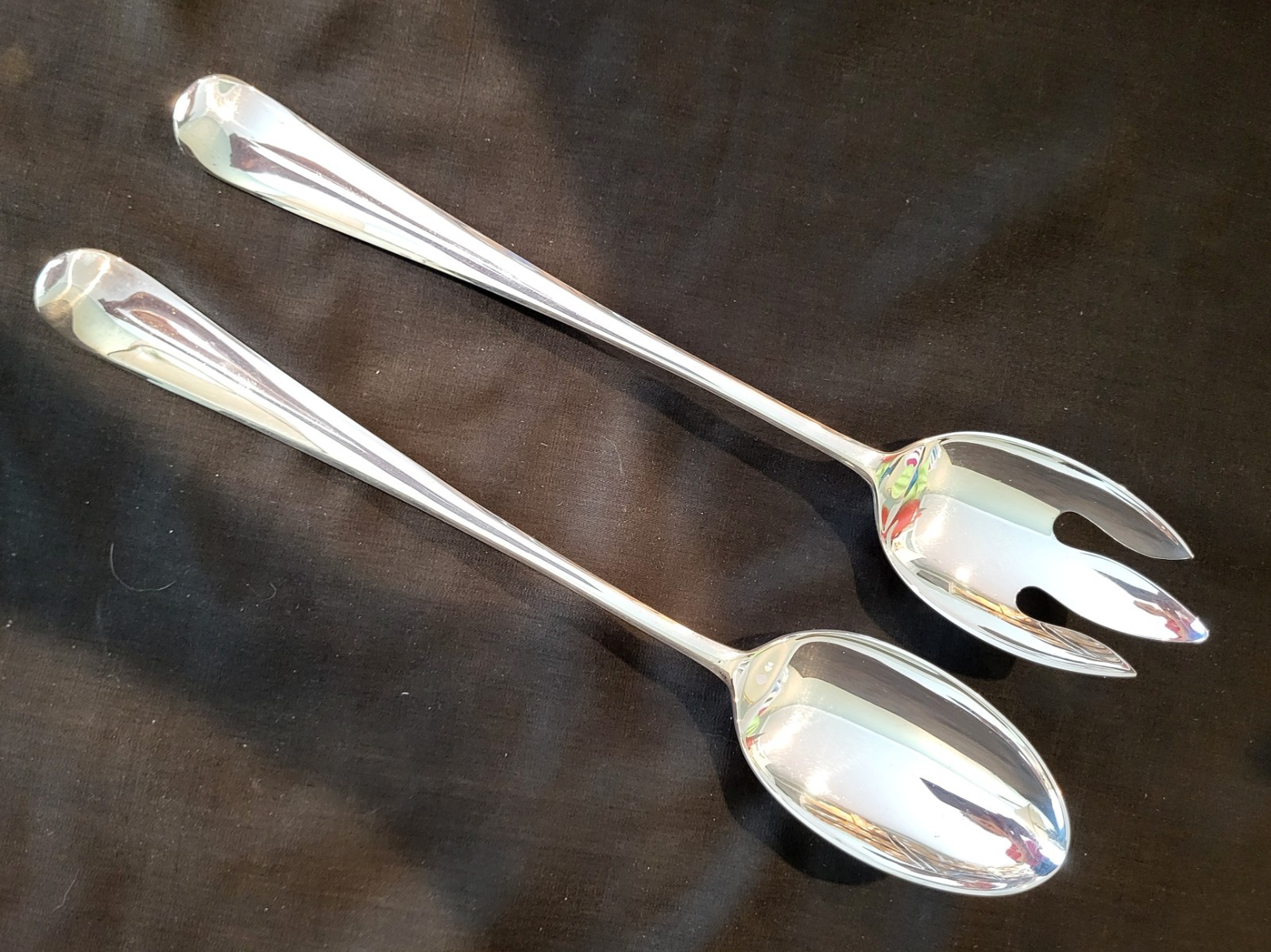 RARE Makers Mark, Large 13” Gerity Silver Plate 1740 Repro Serving Spoon & Fork