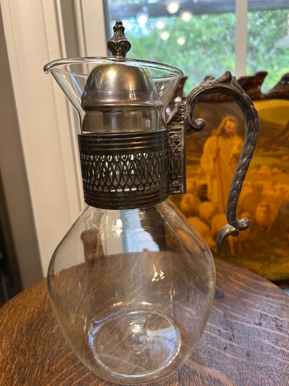 Vintage Glass And Silver Plate Water Or Tea Pitcher