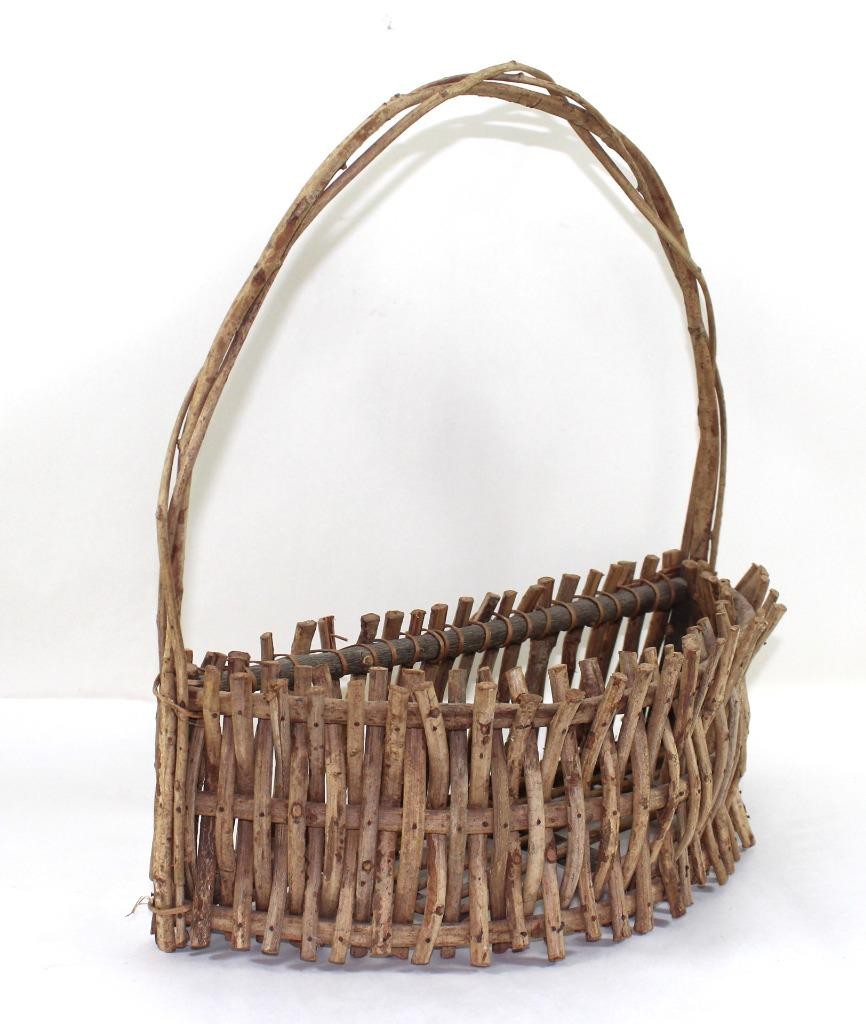 Primitive Adirondack‑Style Twig Basket – Rustic Hand‑Woven Folk Art – 16.5″