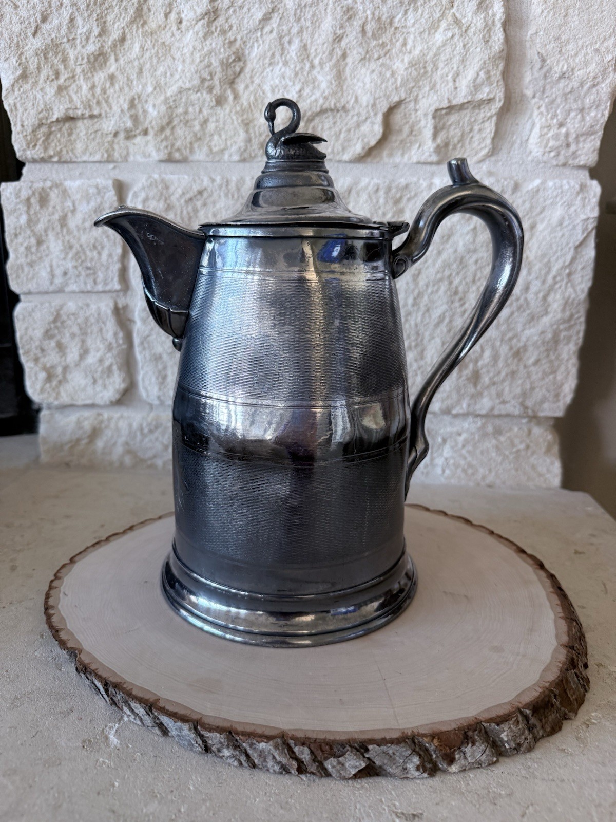 19th Century Insulated Silver Plate Swan Pitcher Water Tea 1868