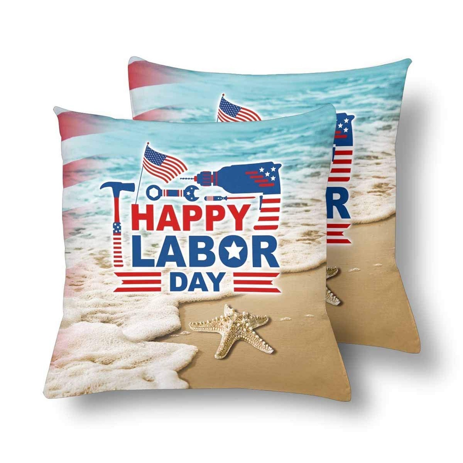 SPXUBZ Happy Labor Day Pillow Covers 18×18 Inch Set of 2 Home Decor Nice Fest…