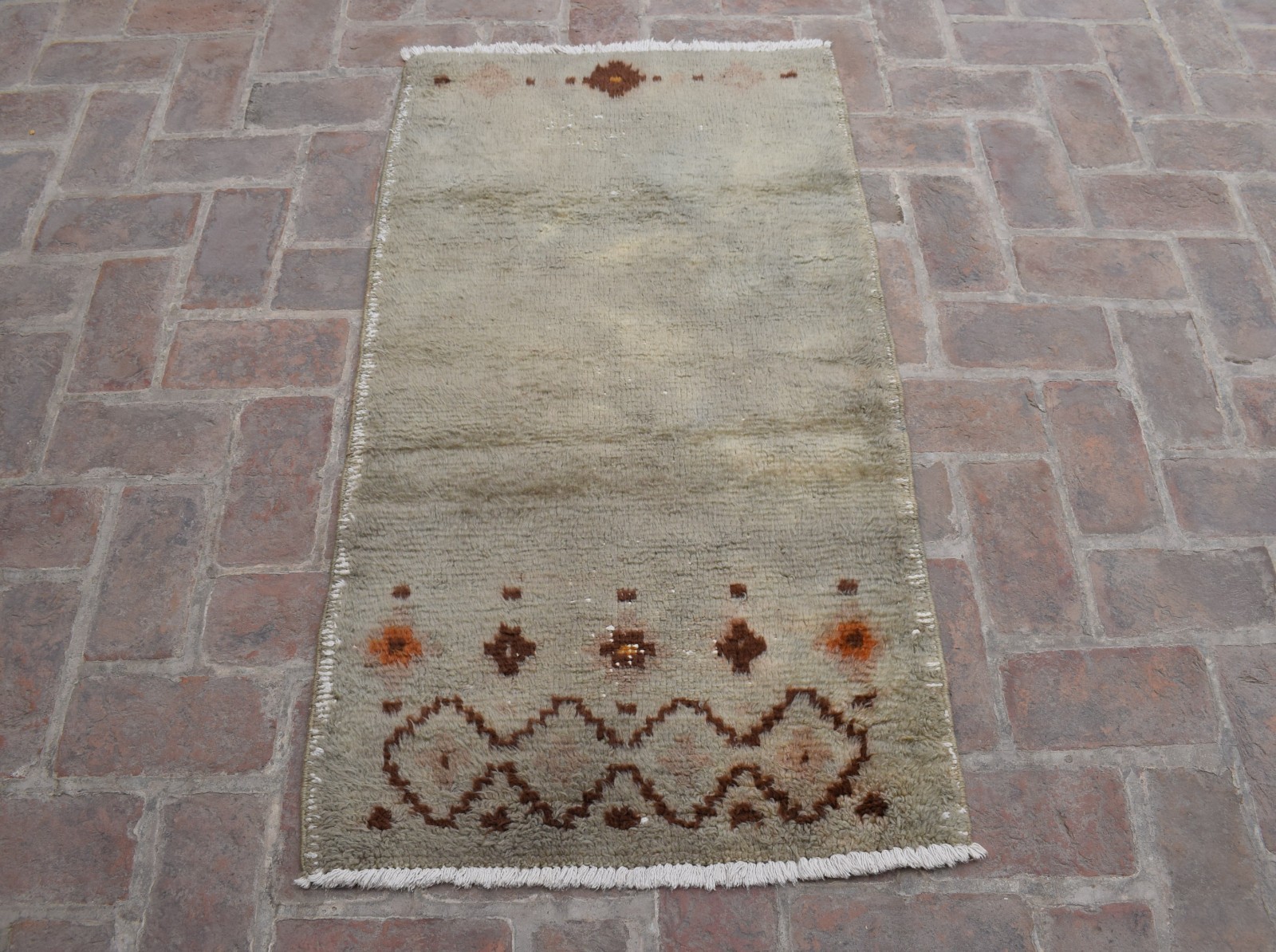 Handmade Moroccan Wool Area Rug Muted Beige Geometric Tribal Accent Modern