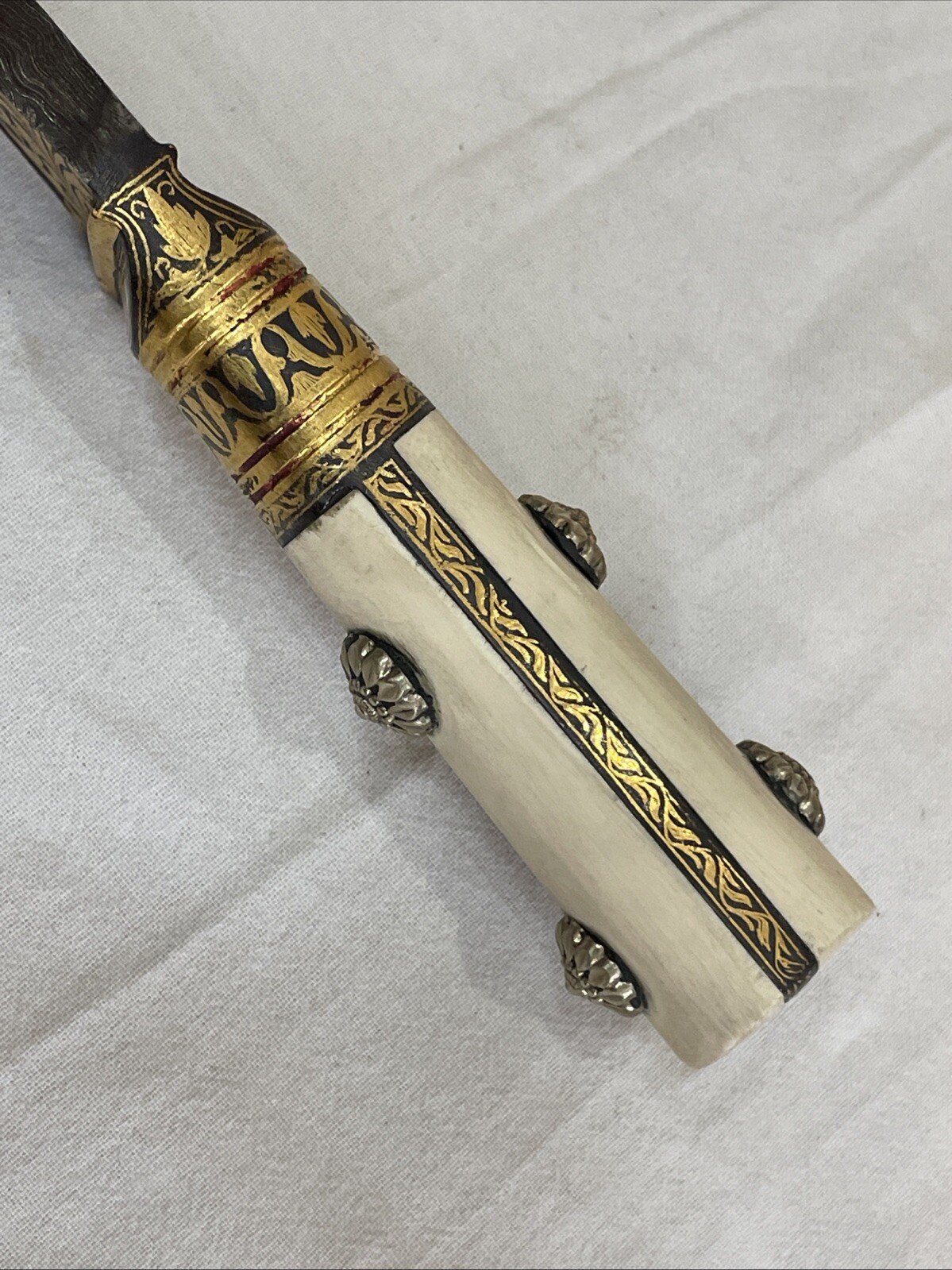 Sikh Peshkabj Dagger With Gold Wire Work Damascus Steel Blade with Scabbard