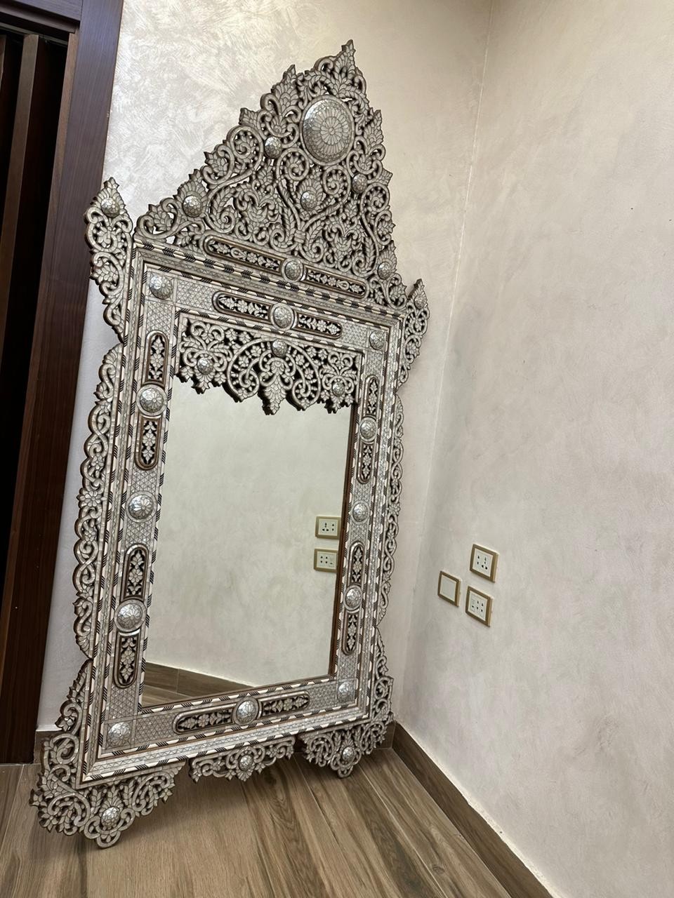 RARE Vintage 83” Syrian Mother of Pearl Inlay Mirror – Handcrafted Masterpiece