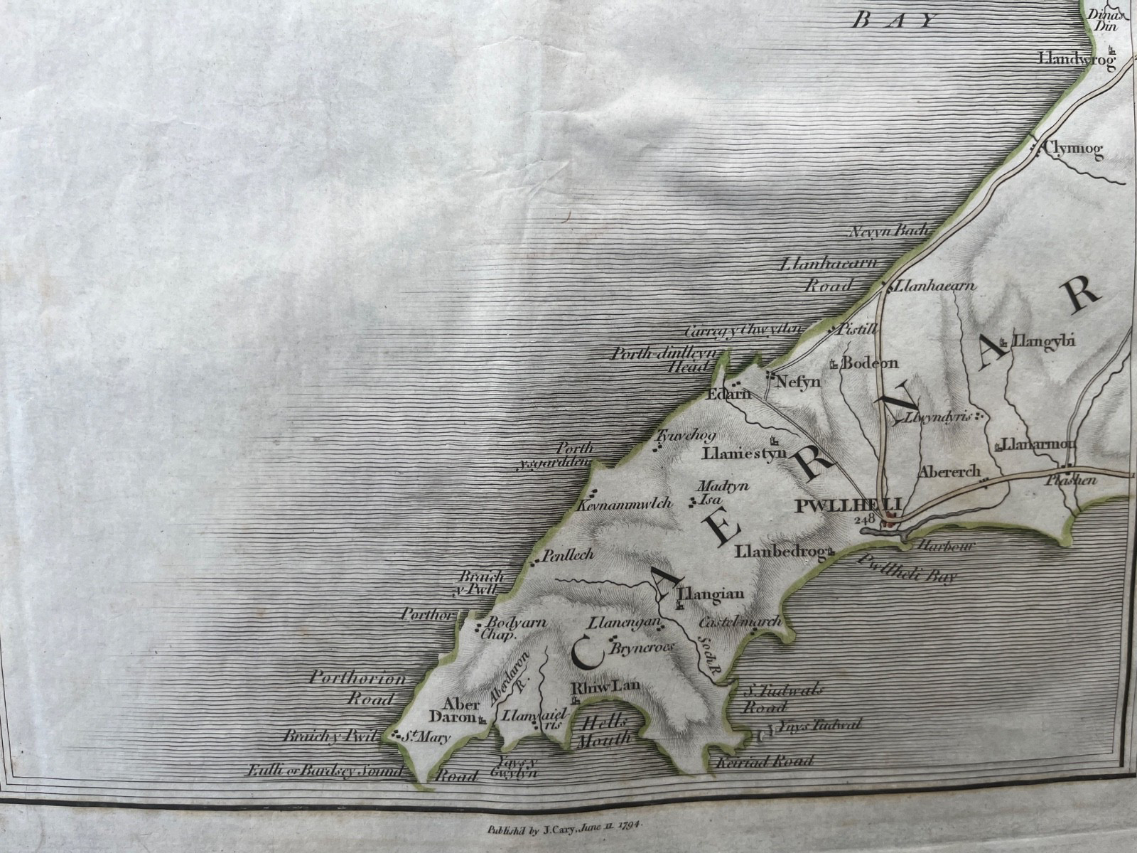 1794 Antique Map; Holyhead, Anglesey, Pwllheli and environs. John Cary