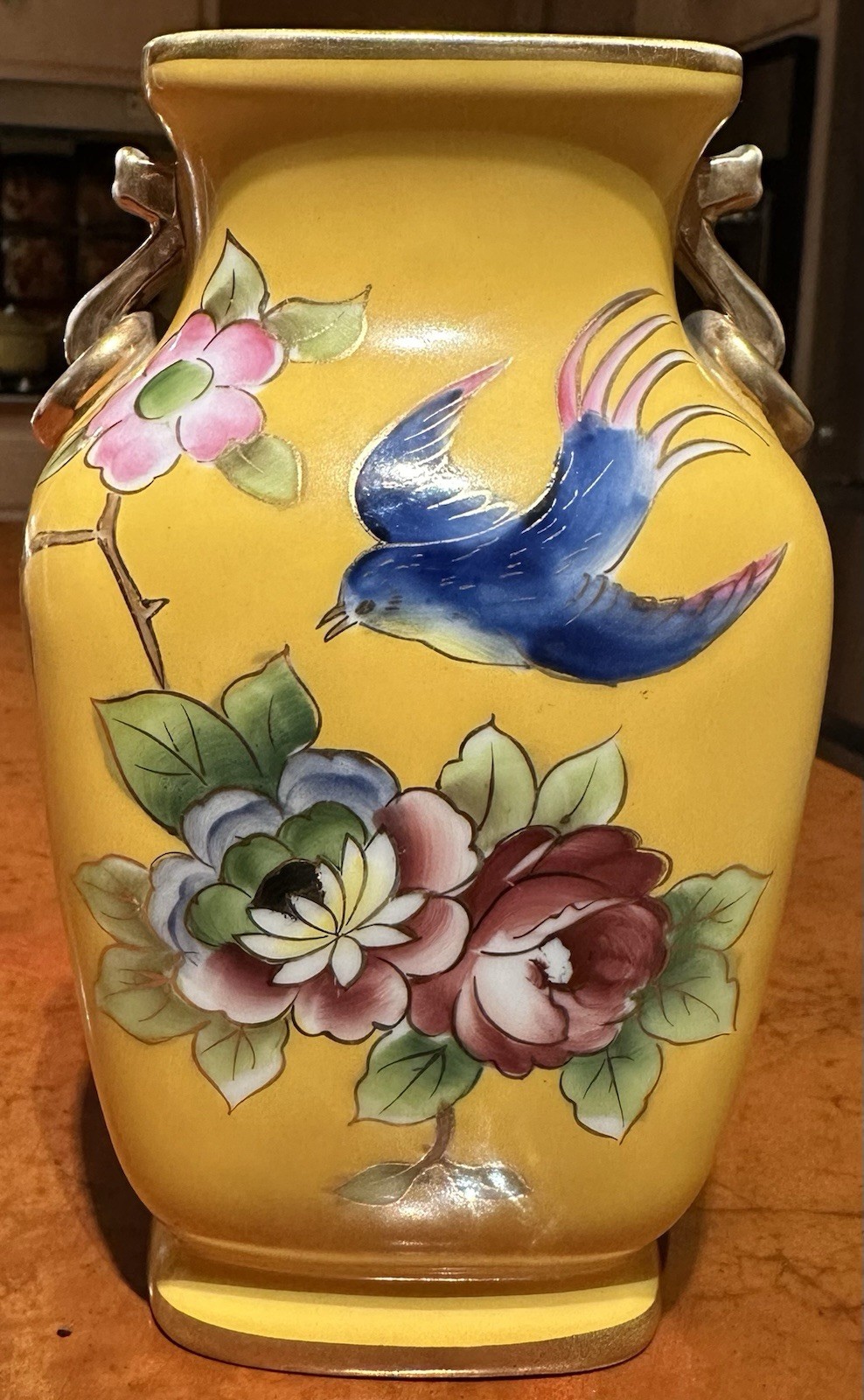 Noritake Hand Painted Vase 1921-1940 Yellow Floral Gold Rim