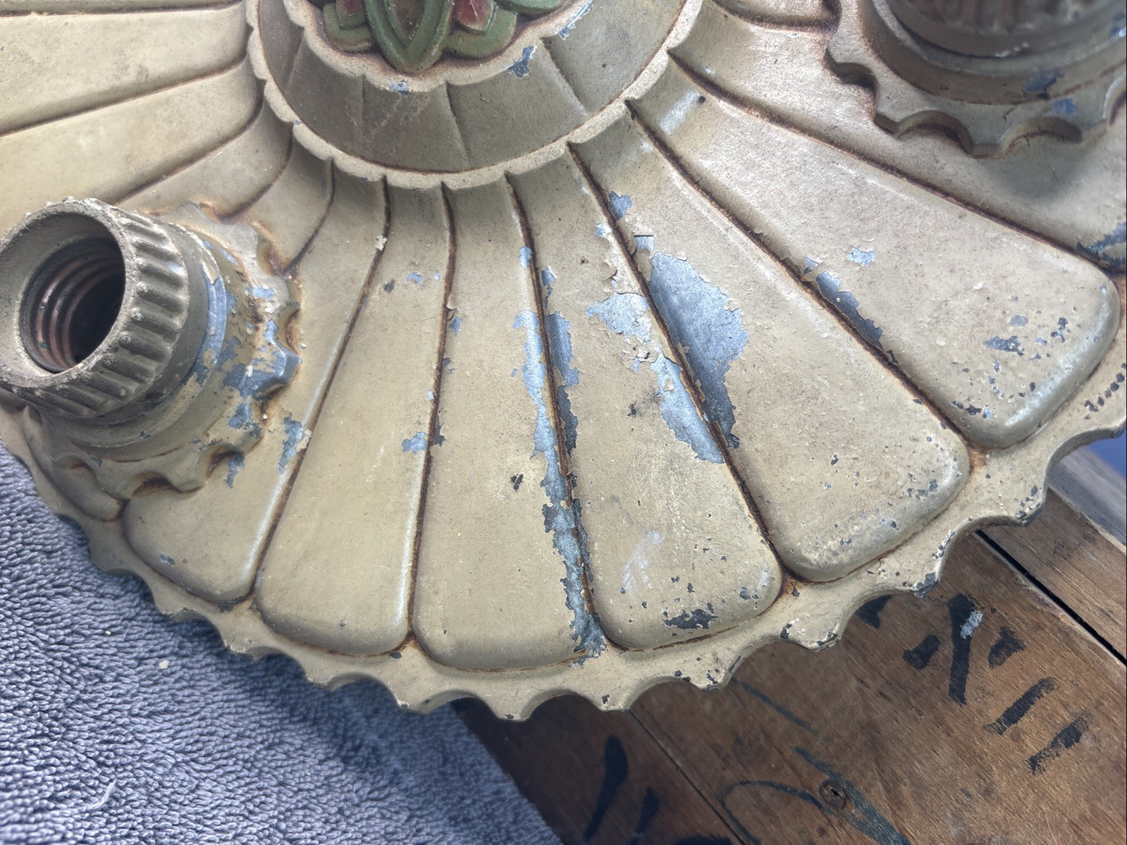 ART DECO THREE-LIGHT CEILING LIGHT FIXTURE FLUSH MOUNT 1930’S ALUMINUM ANTIQUE