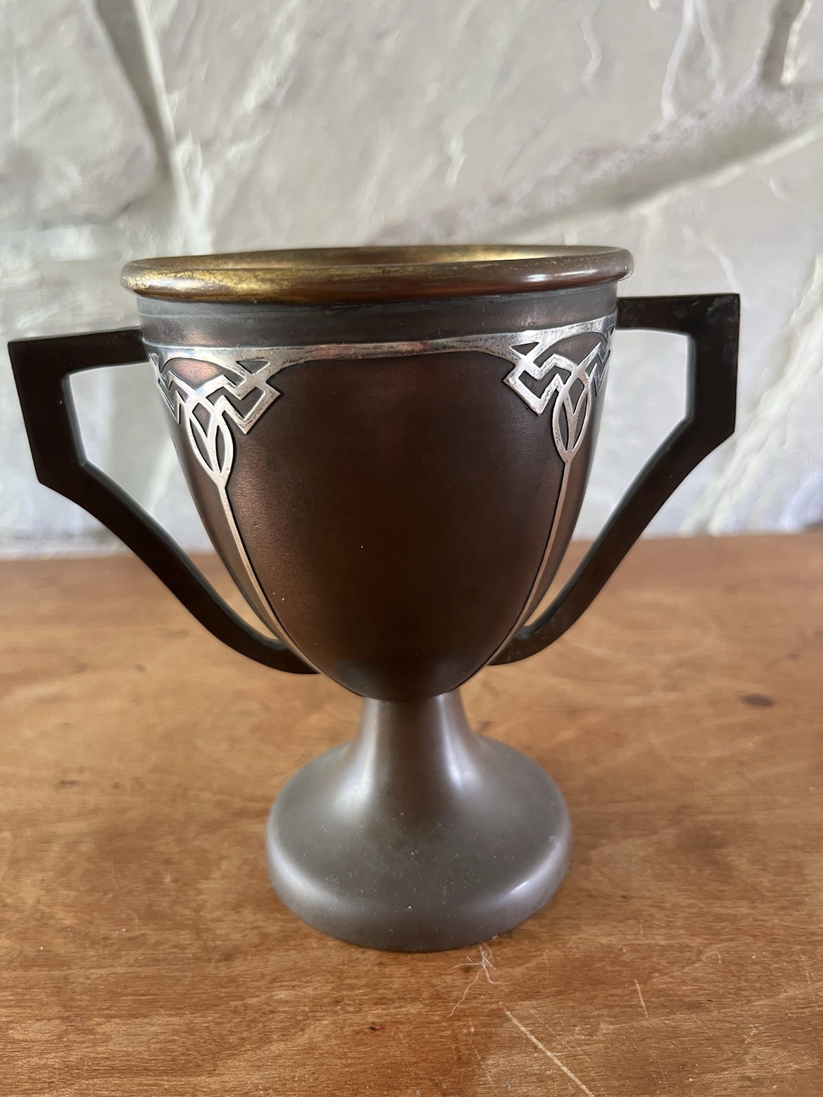 Otto Heintz Trophy Vase 5” Sterling on Bronze 1912 Arts & Crafts Mission #6545