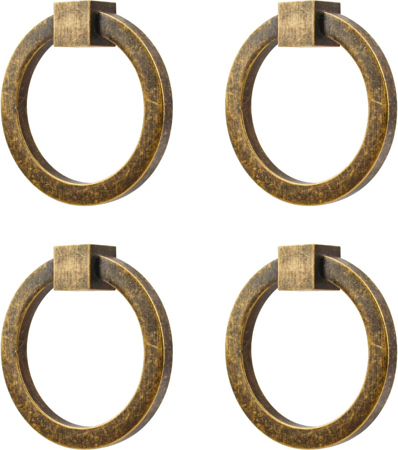 4Pcs 2.0″ X 1-7/8″ Solid Brass Antique Brass Pulls for Dresser Drawer Ring Pulls