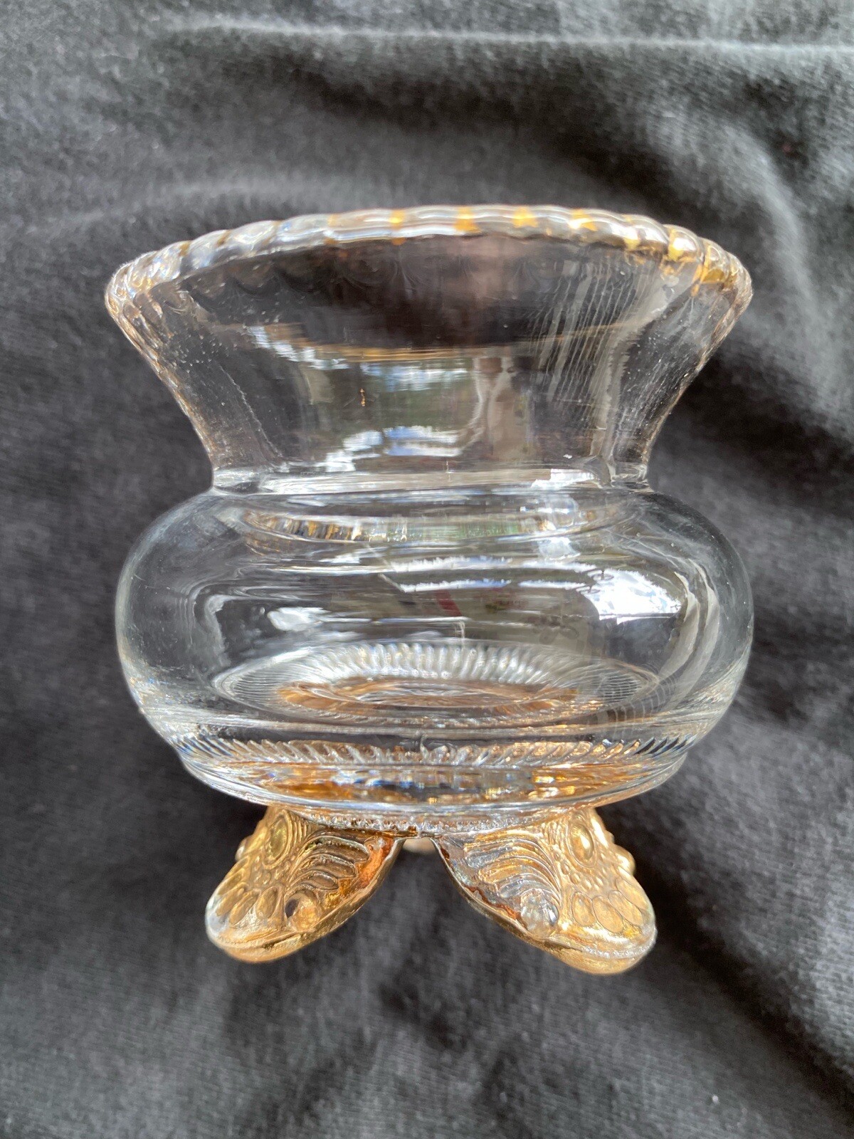 EAPG U.S. GLASS CO TOOTHPICK HOLDER CLEAR W/ GOLD FLASH-EDGE & FEET COLORADO
