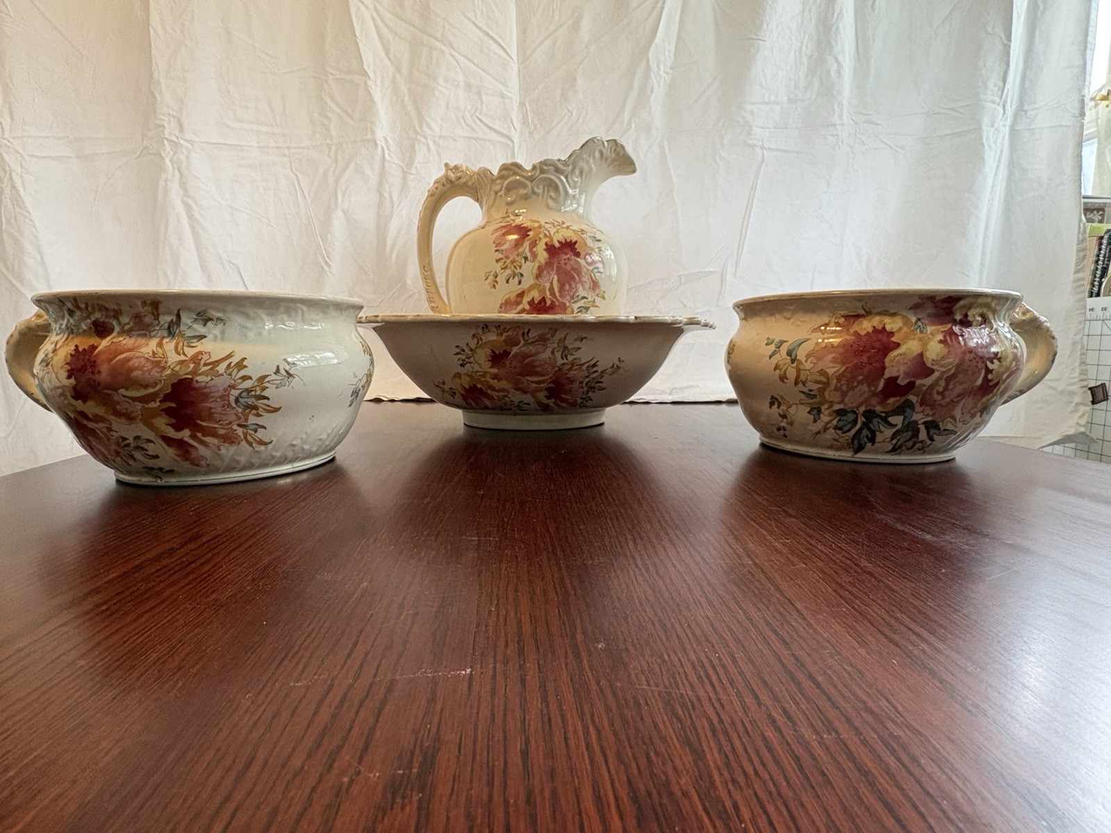 Late 1800’s/Early 1900’s 4 Piece Pitcher And bowl Set With 2 Chamber pots