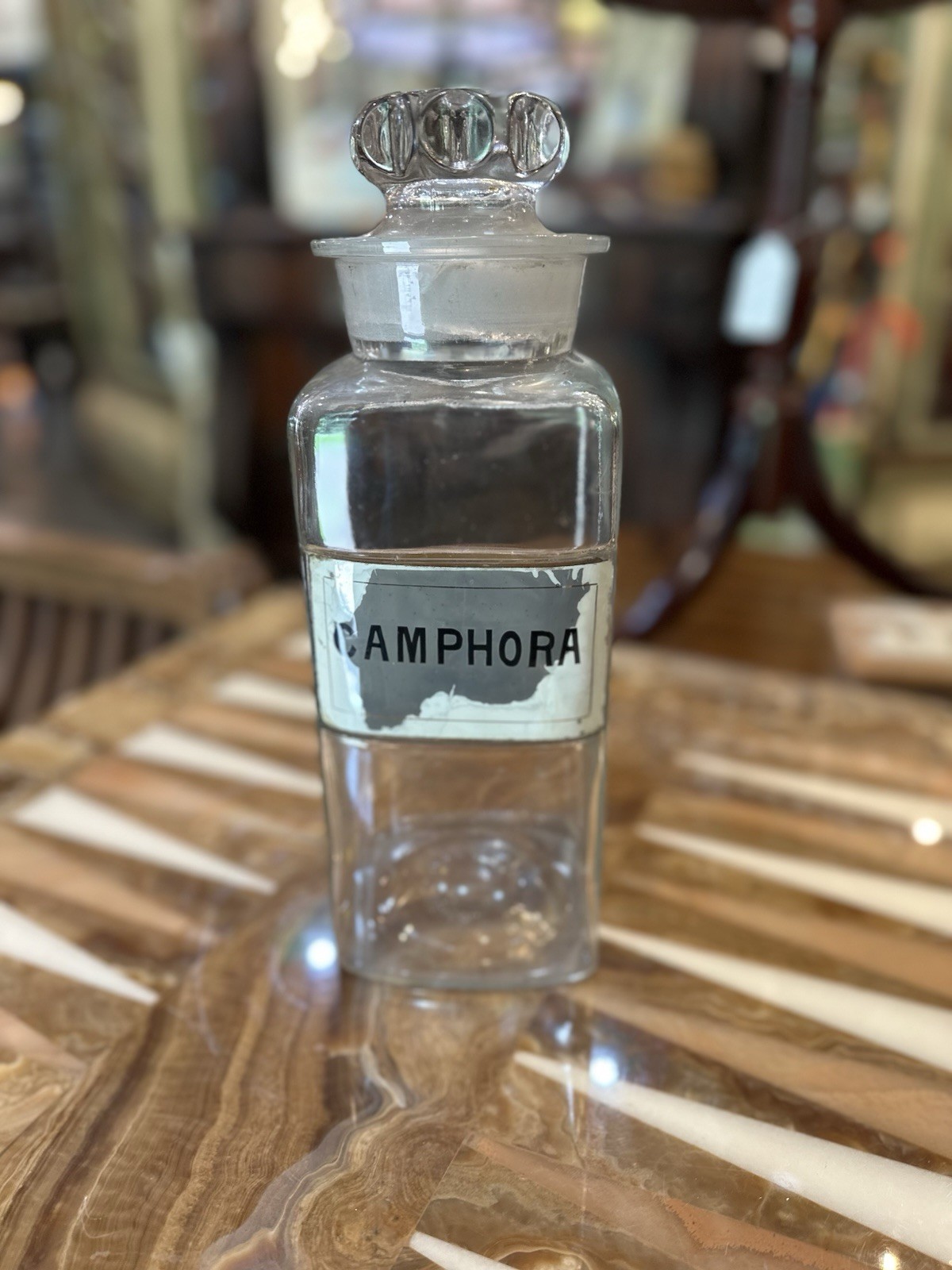 Antique Apothecary Camphor Bottle Porcelain Label Pharmacy Jar c1894 12”