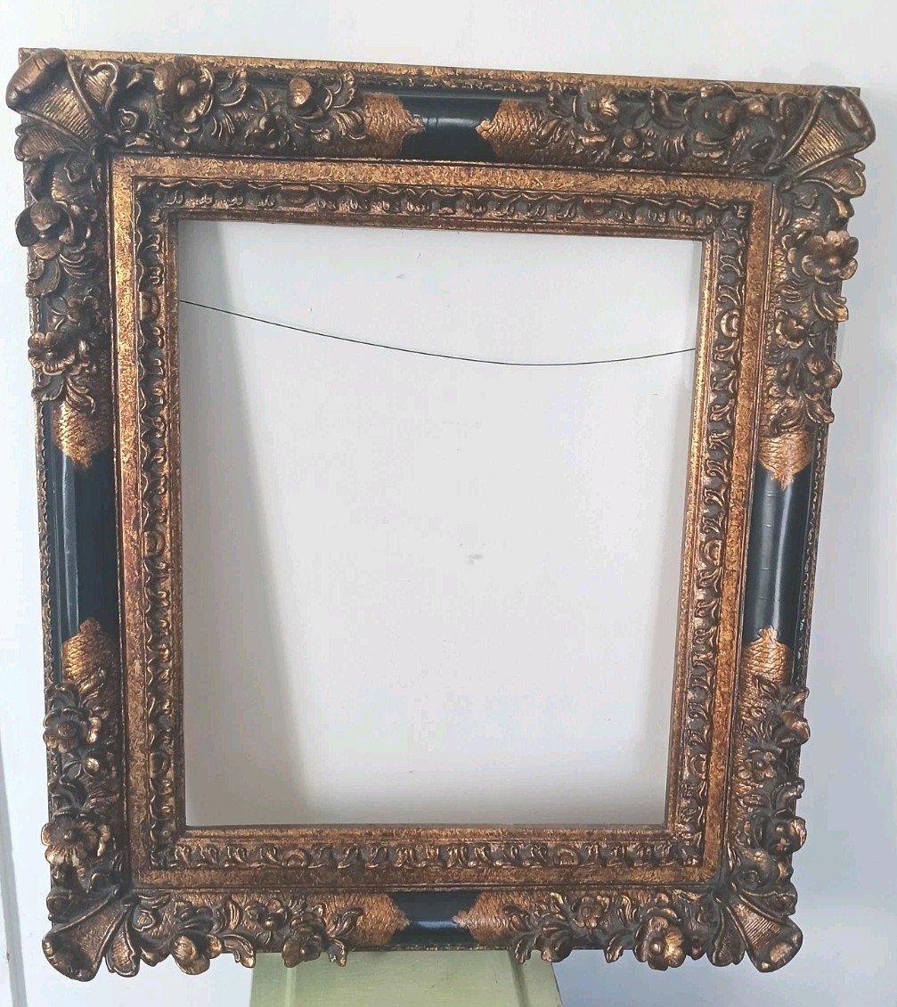 VINTAGE 20TH CENTURY LOUIS XIII STYLE BLACK AND GOLD 30X34″ FRAME