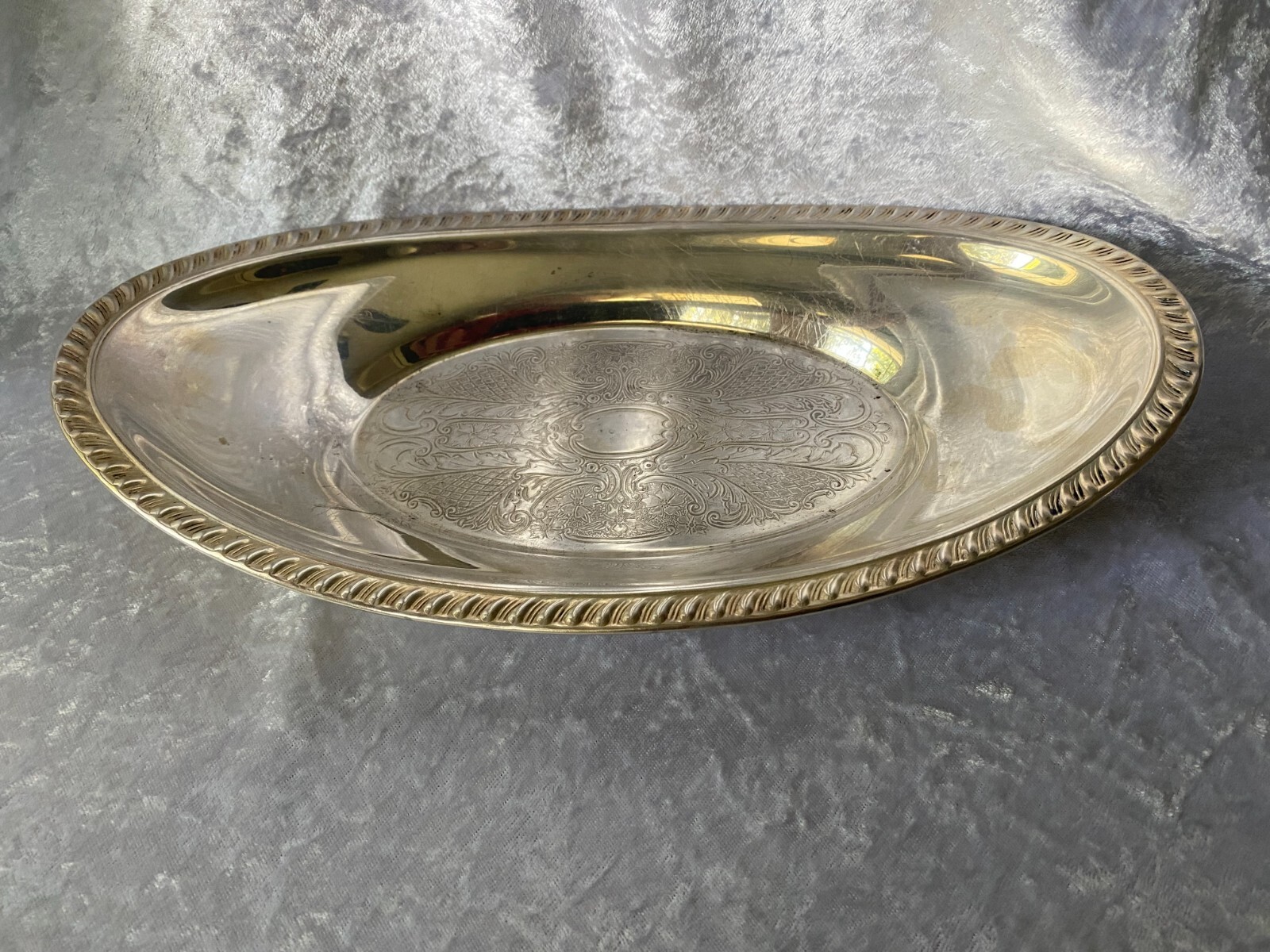 Crosby Silver Plated Oval Bread Tray Etched Pattern 12 1/2″