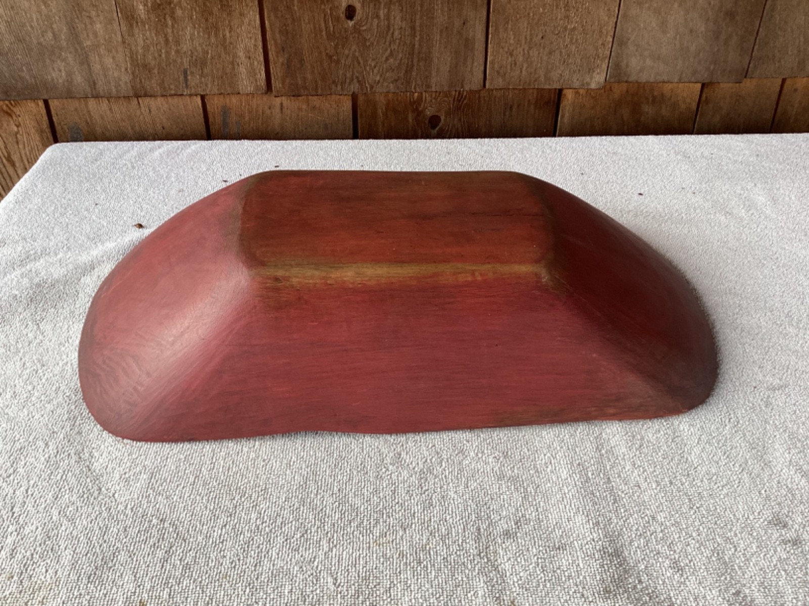 1800’s Hand Hewn Trencher /Bowl Raspberry Red Paint 18 1/2″ REDUCED PRICE.