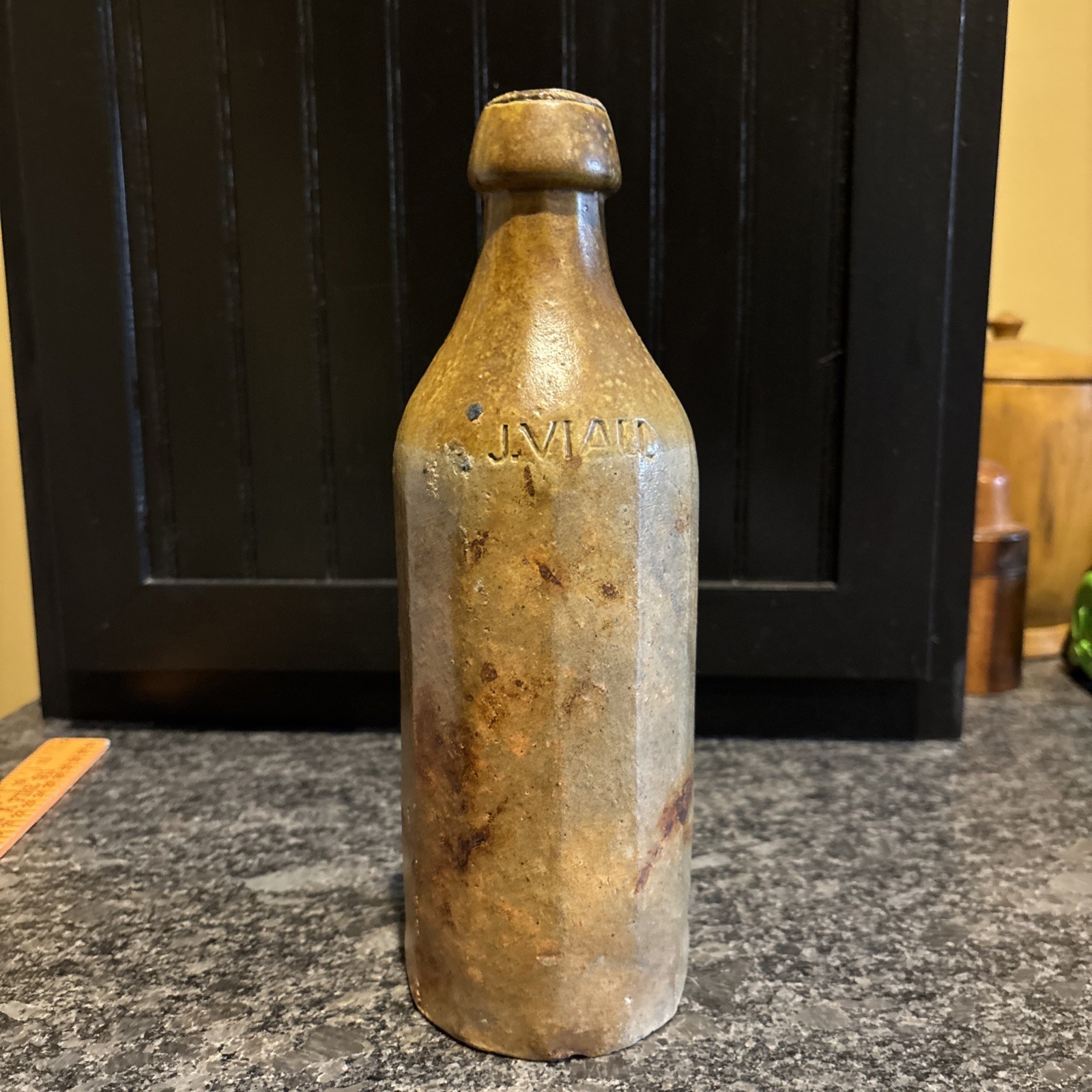 Antique 12 Sided J. Viall Akron OH Stoneware Beer Bottle