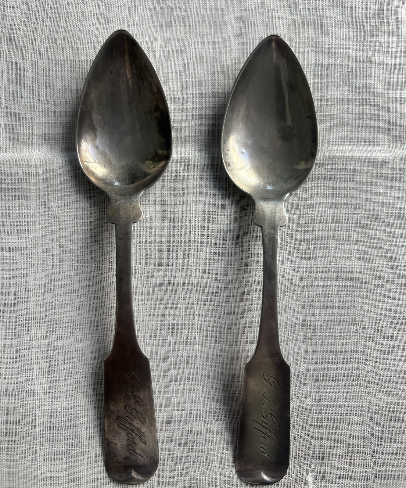 Stockton & Fuller Coin Silver Teaspoons – Erie PA – 6” – 0.5 oz Each – Set of 2