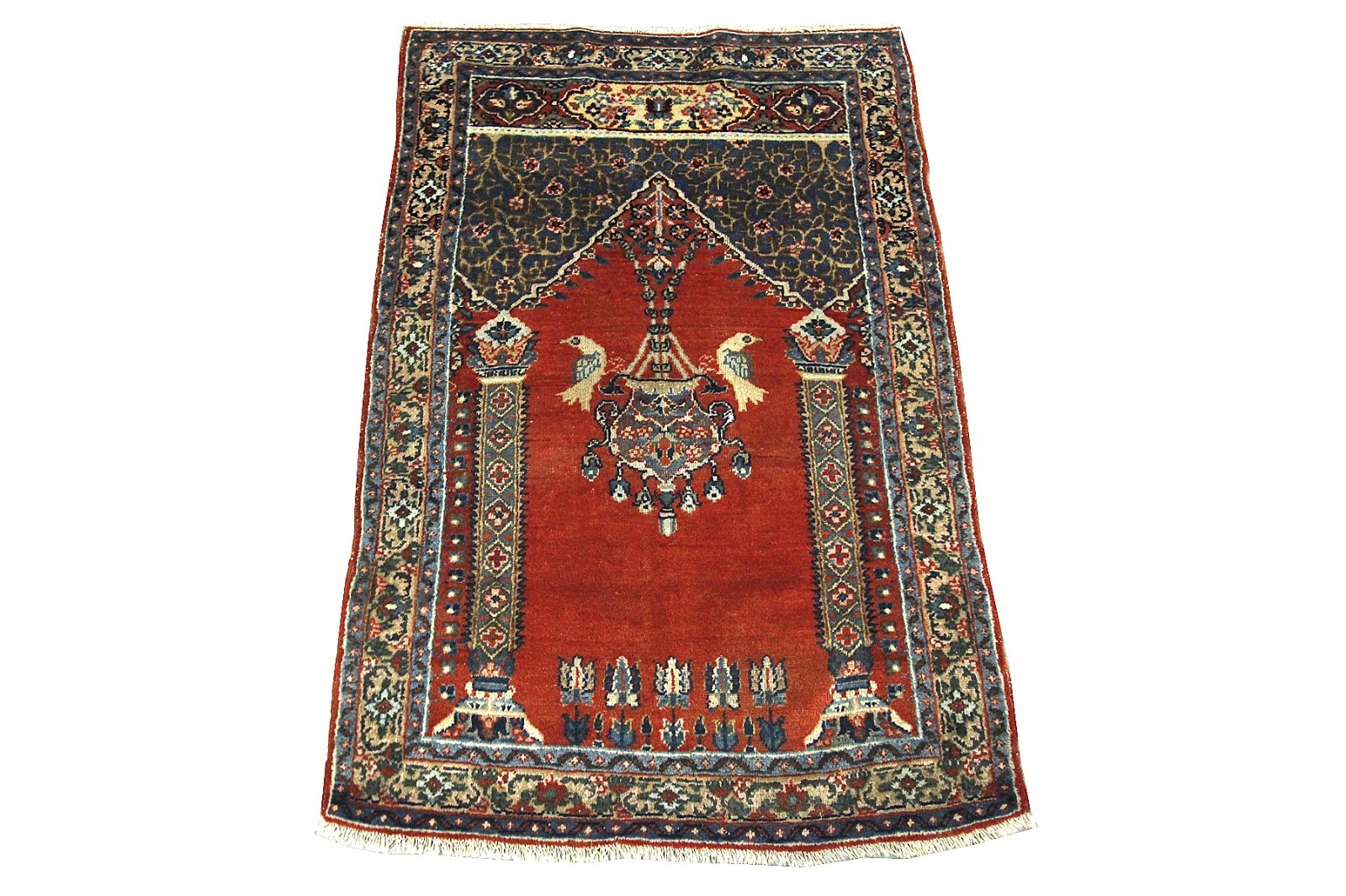 3×4 Antique Rug Turkish Tapestry Meditation Birds 92cm x 125cm c.1890
