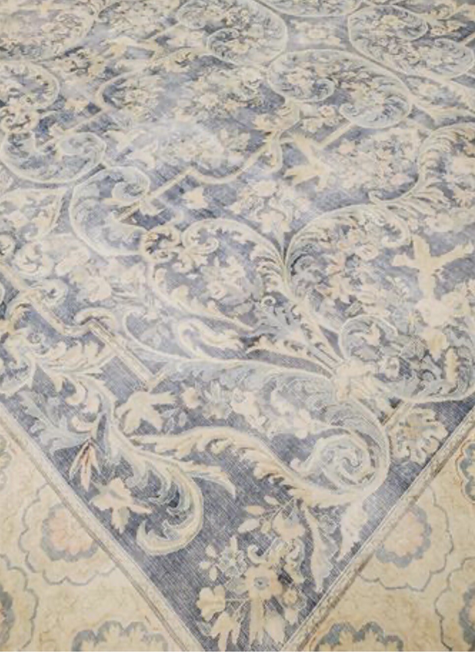 Vintage Original Area Rug Oushak Low Pile Distressed 9 X 13 Antitque Beauty Blue