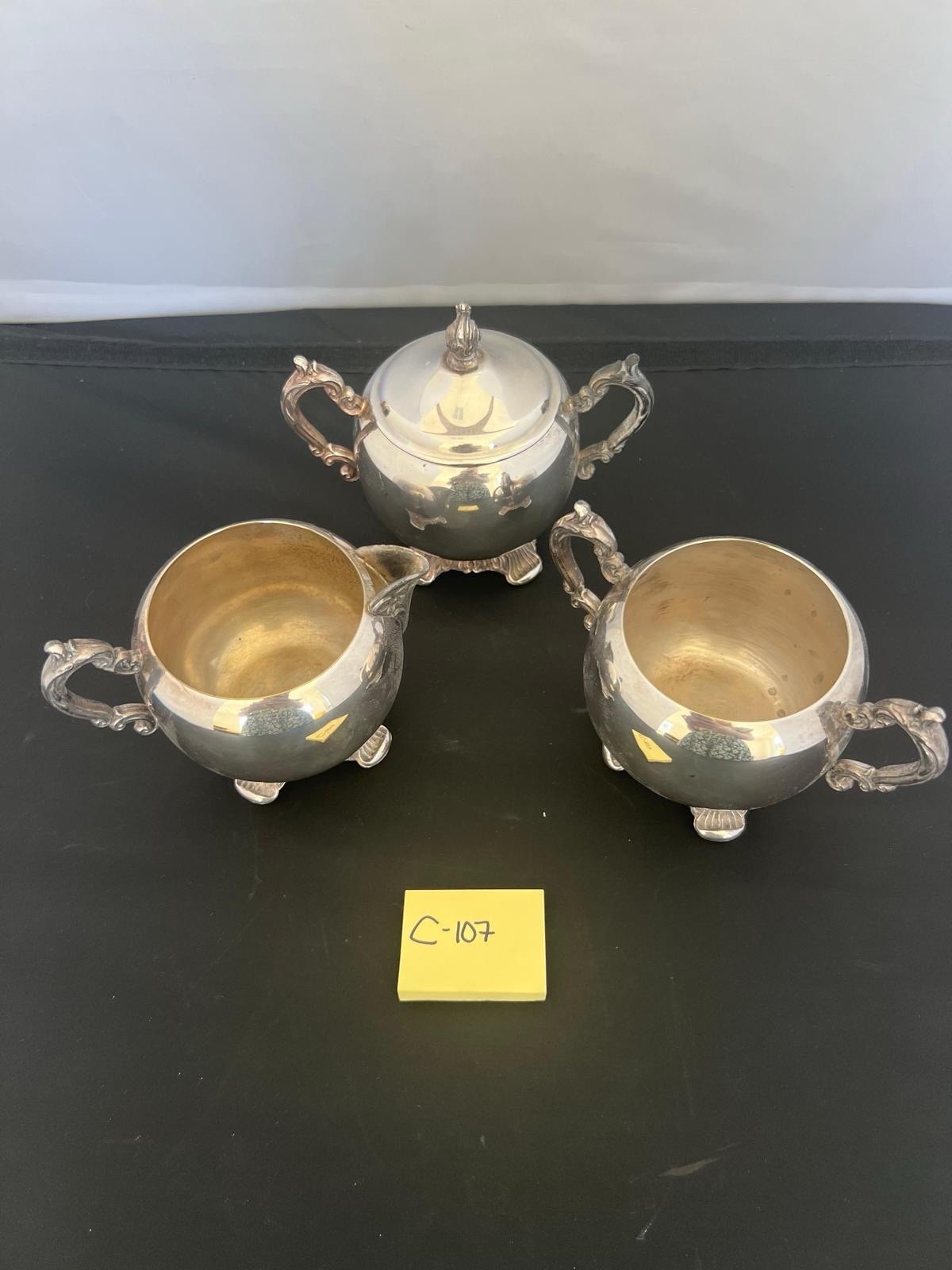 Lot Of 3 Silver Plate Tea Cream Sugar Waste Bowl Silverplate Vintage