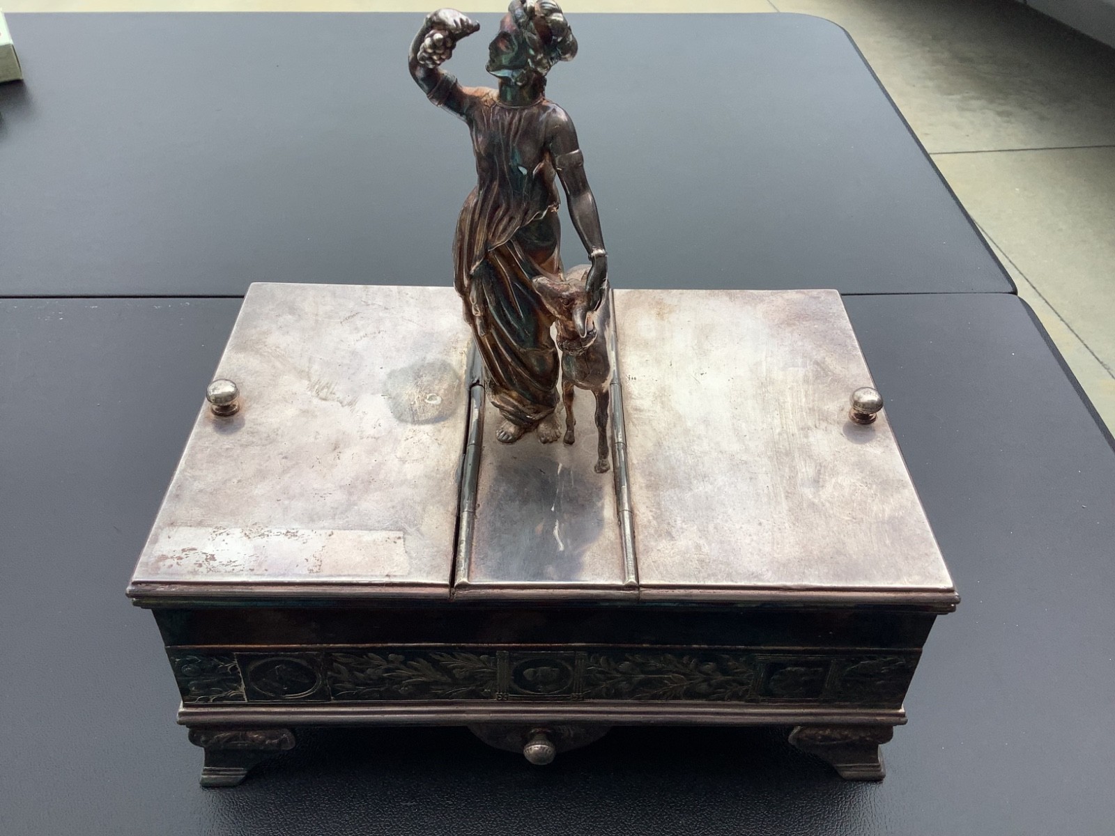 Rare Antique Reed & Barton Silverplate Figural Humidor #110