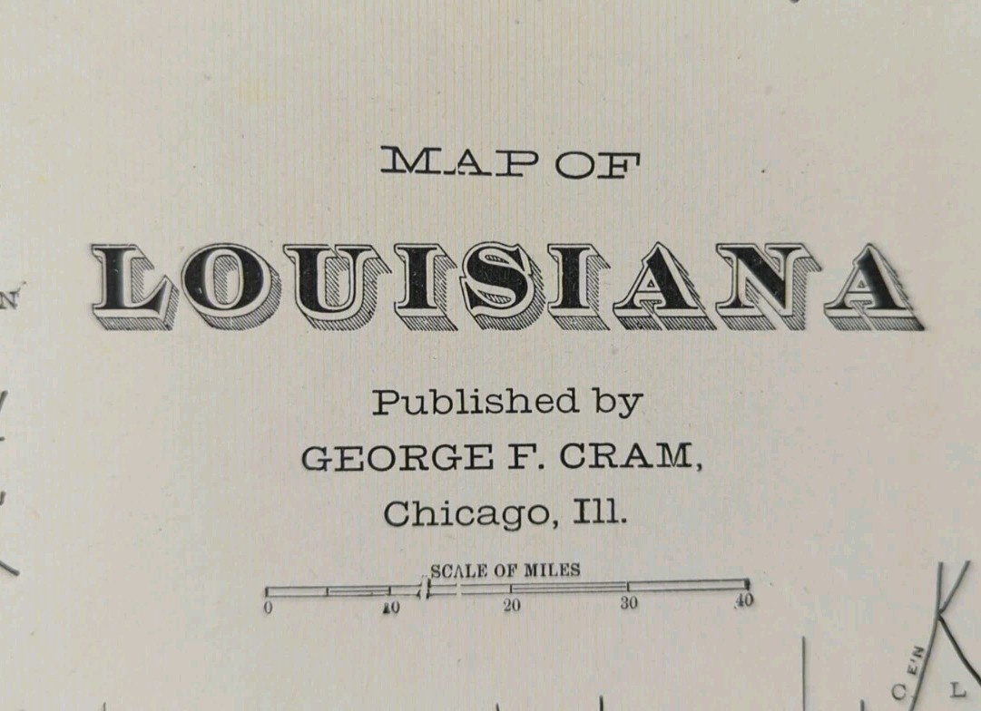 Vintage 1903 LOUISIANA Map 22″x14″ Old Antique Original BATON ROUGE SHREVEPORT